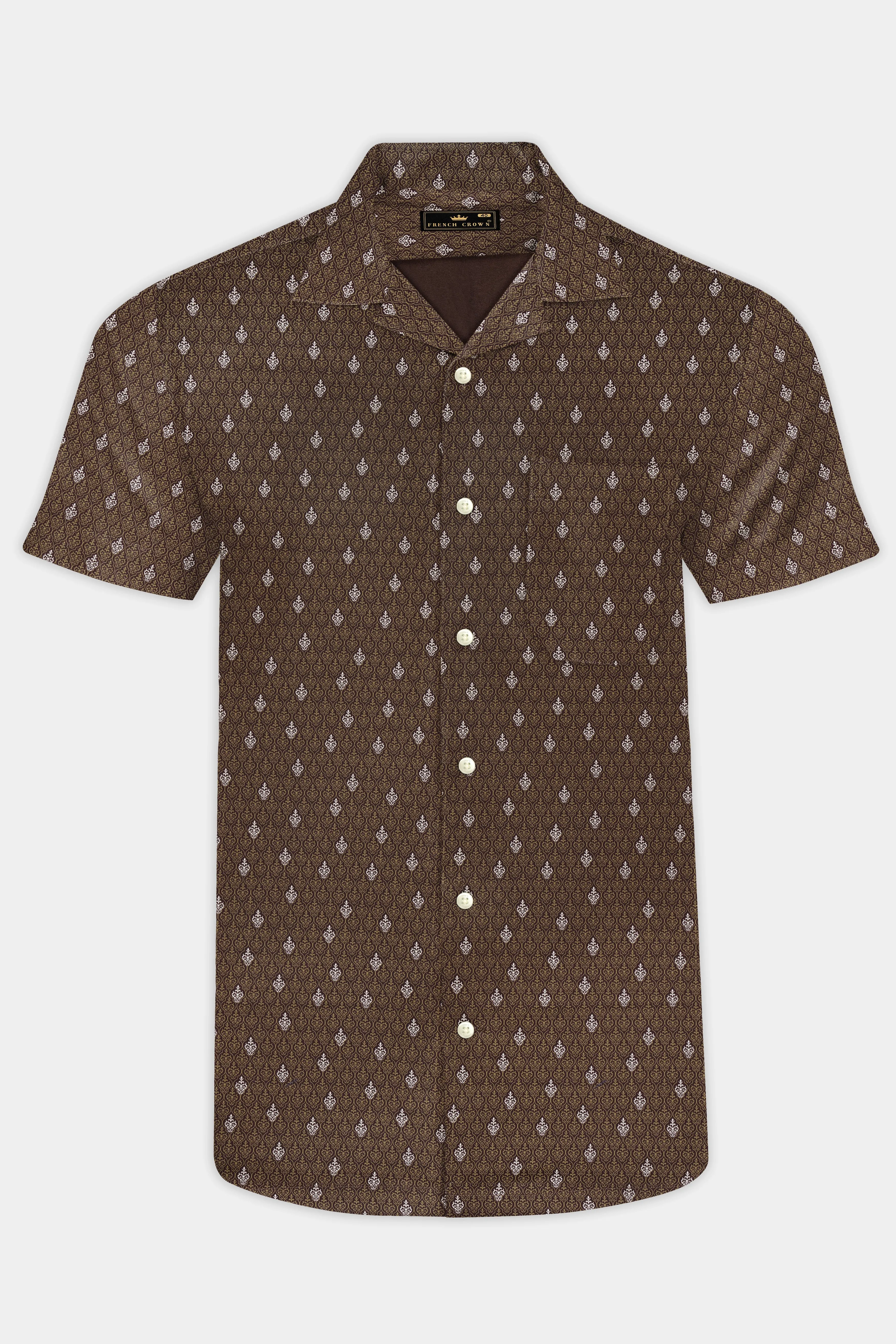 Taupe Brown Printed Giza Cotton Shirt sold by French Crown product image thumbnail 2