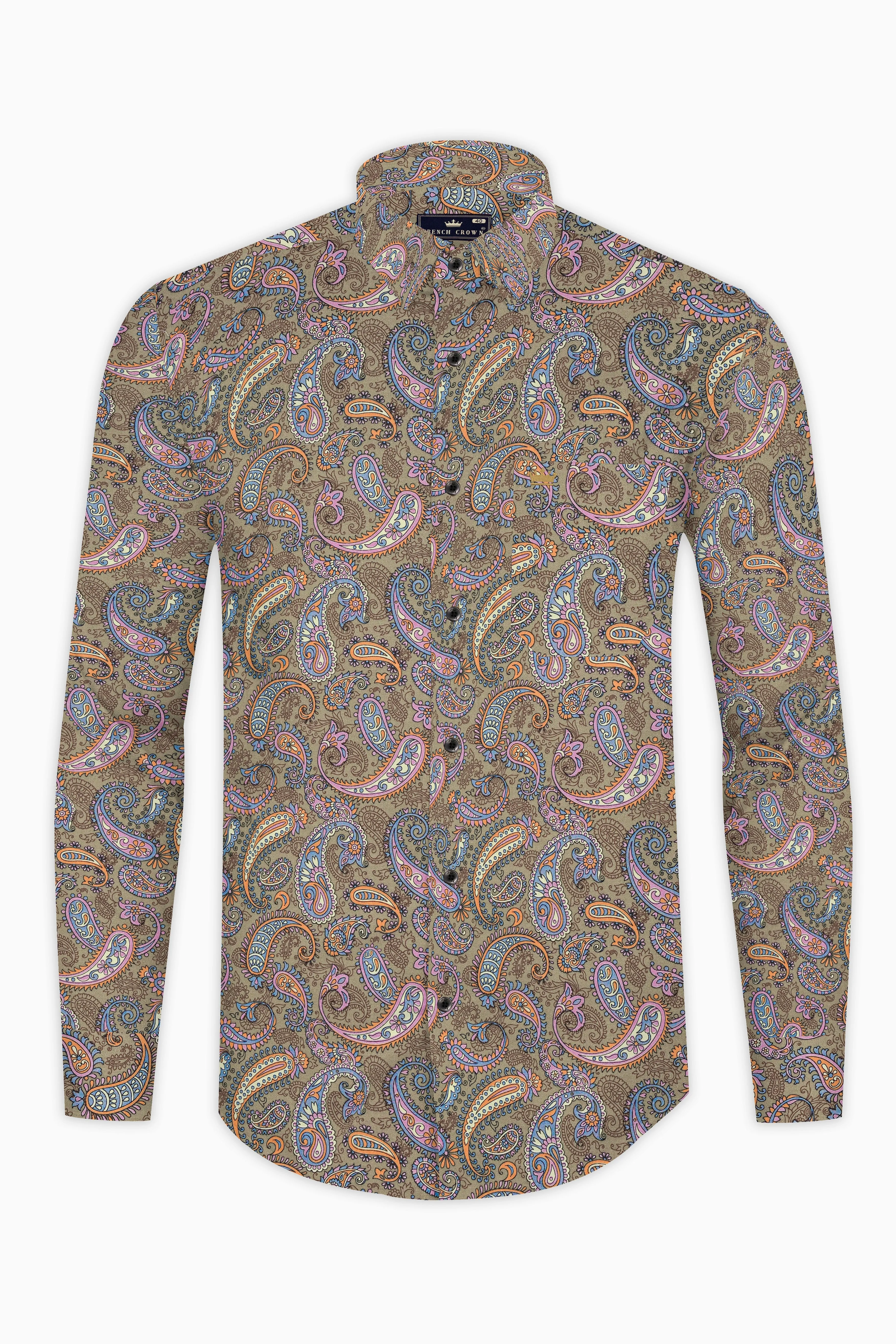 Tallow Cream with Wild Blue and Viola Pin Paisley Printed Super Soft Premium Cotton Shirt sold by French Crown product image thumbnail 4