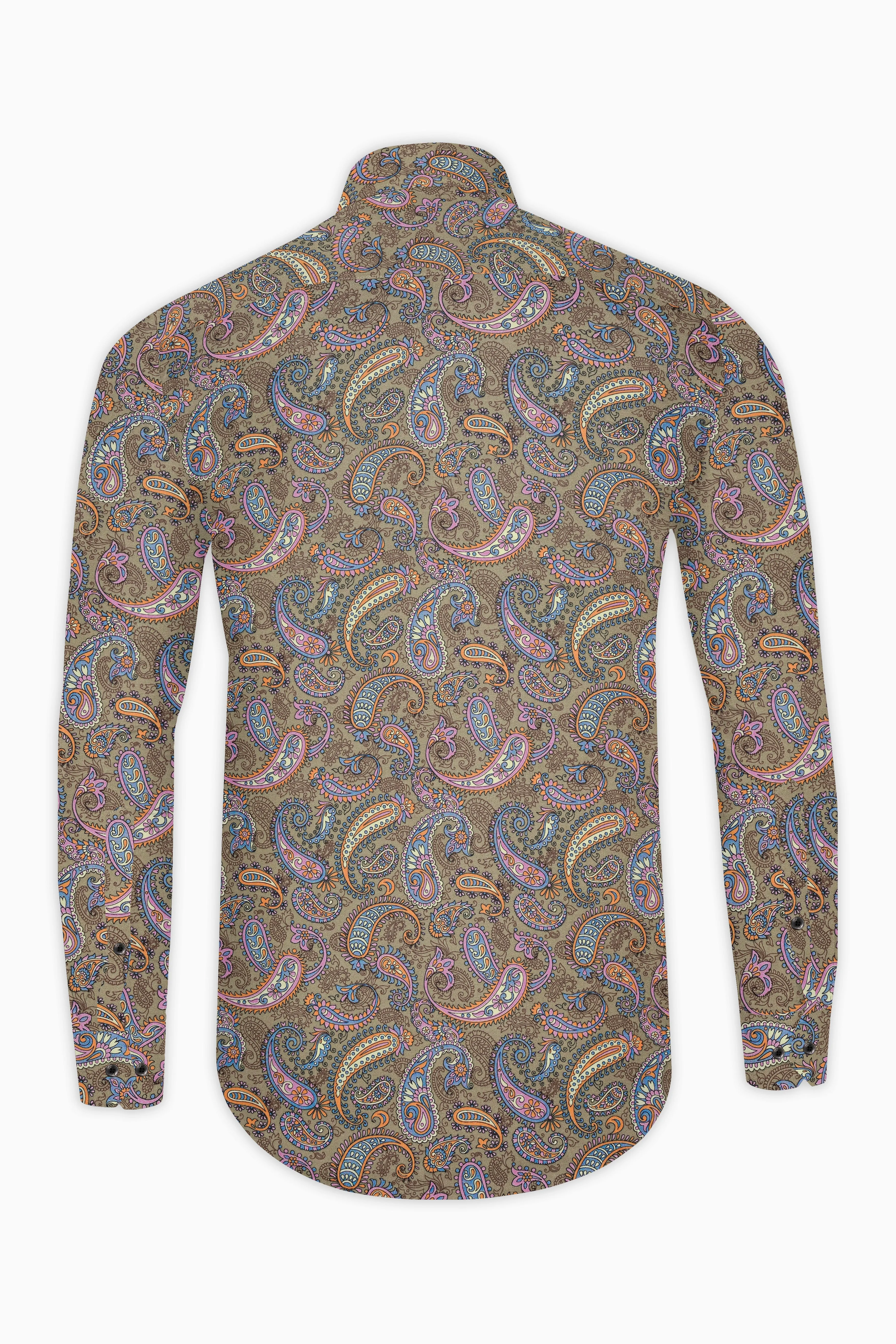 Tallow Cream with Wild Blue and Viola Pin Paisley Printed Super Soft Premium Cotton Shirt sold by French Crown product image thumbnail 5