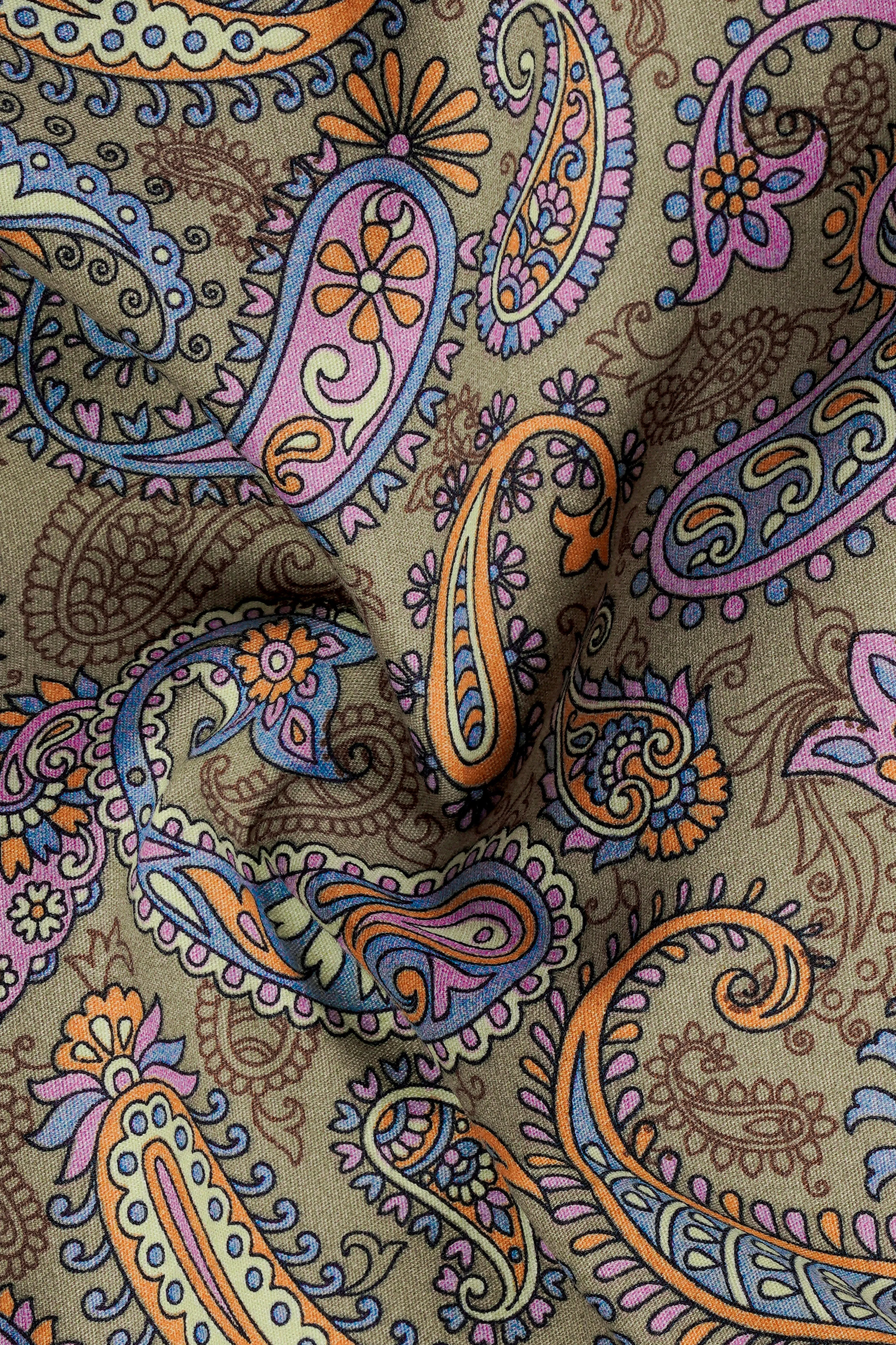 Tallow Cream with Wild Blue and Viola Pin Paisley Printed Super Soft Premium Cotton Shirt sold by French Crown product image thumbnail 2