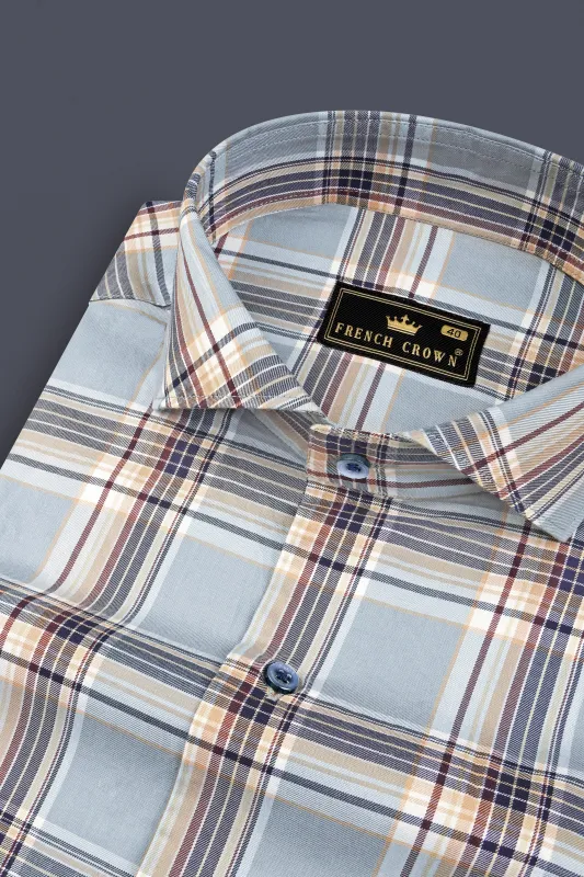 Periwinkle Blue Checked Twill Premium Cotton Shirt sold by French Crown