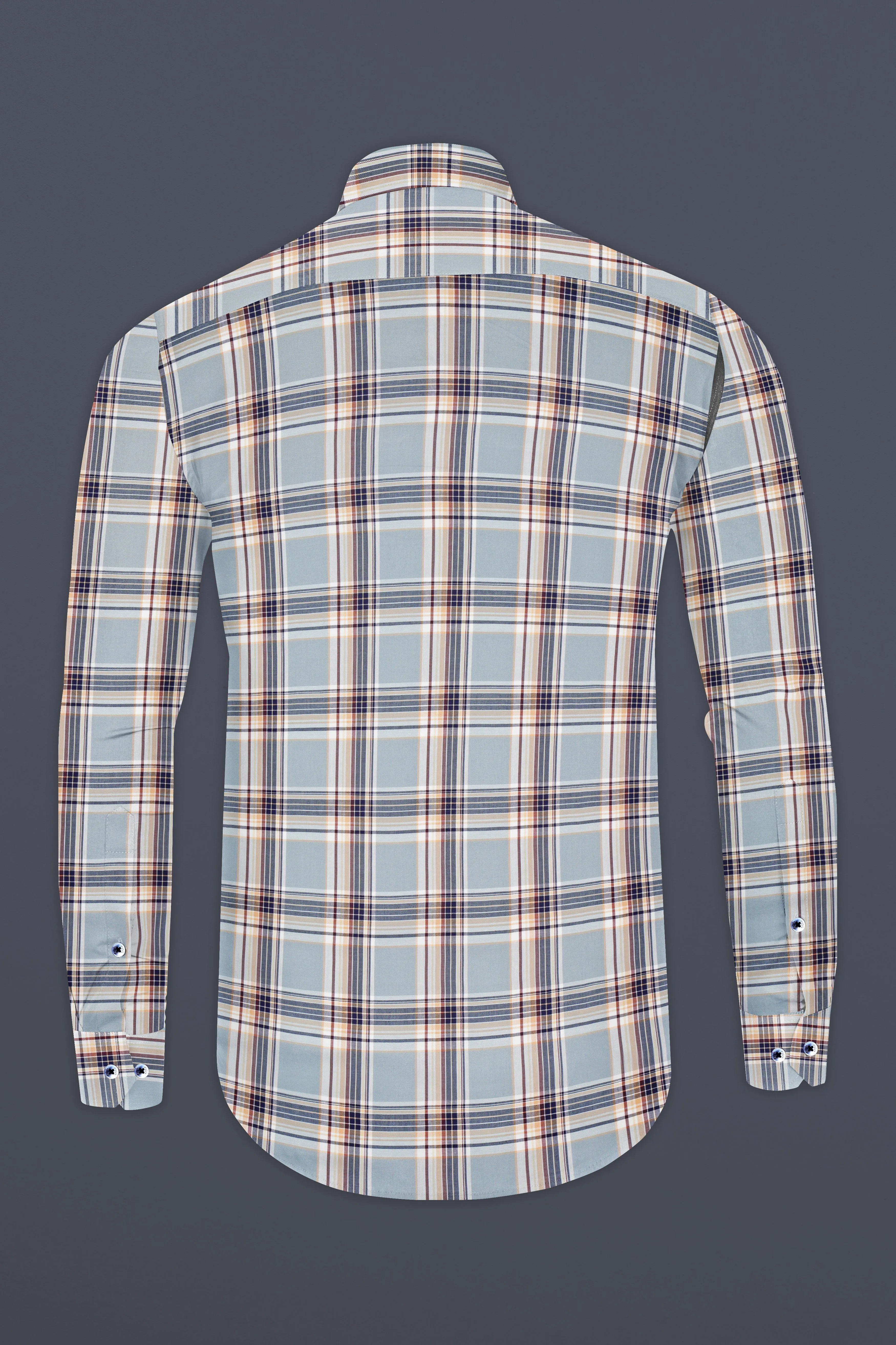 Periwinkle Blue Checked Twill Premium Cotton Shirt sold by French Crown product image thumbnail 5