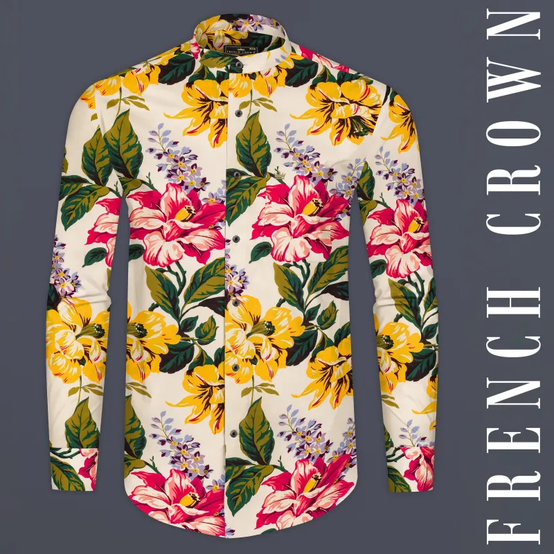 Pearl Bush Cream Multi Color Flower Printed Giza Cotton Shirt sold by French Crown