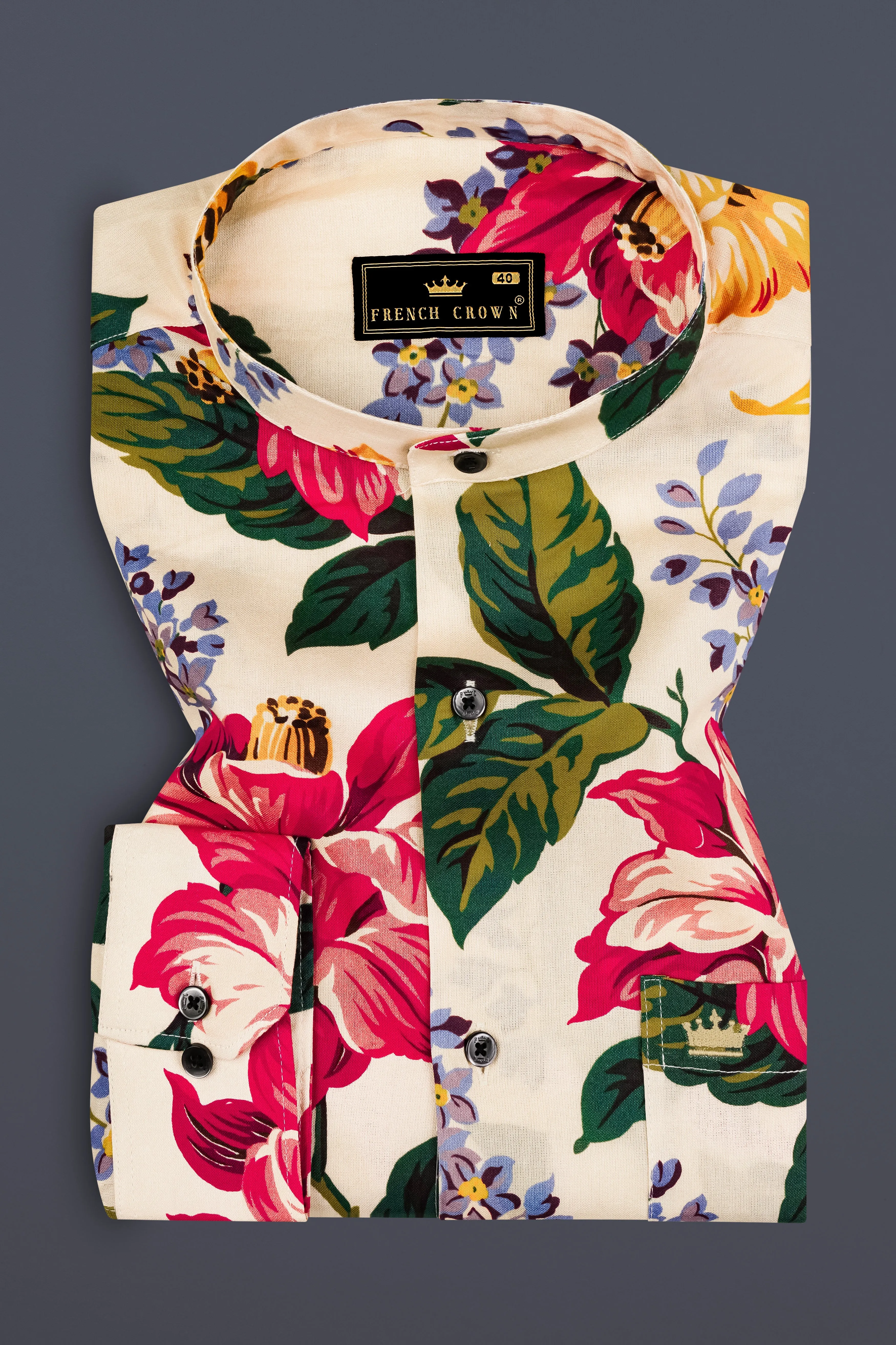 Pearl Bush Cream Multi Color Flower Printed Giza Cotton Shirt sold by French Crown product image thumbnail 5