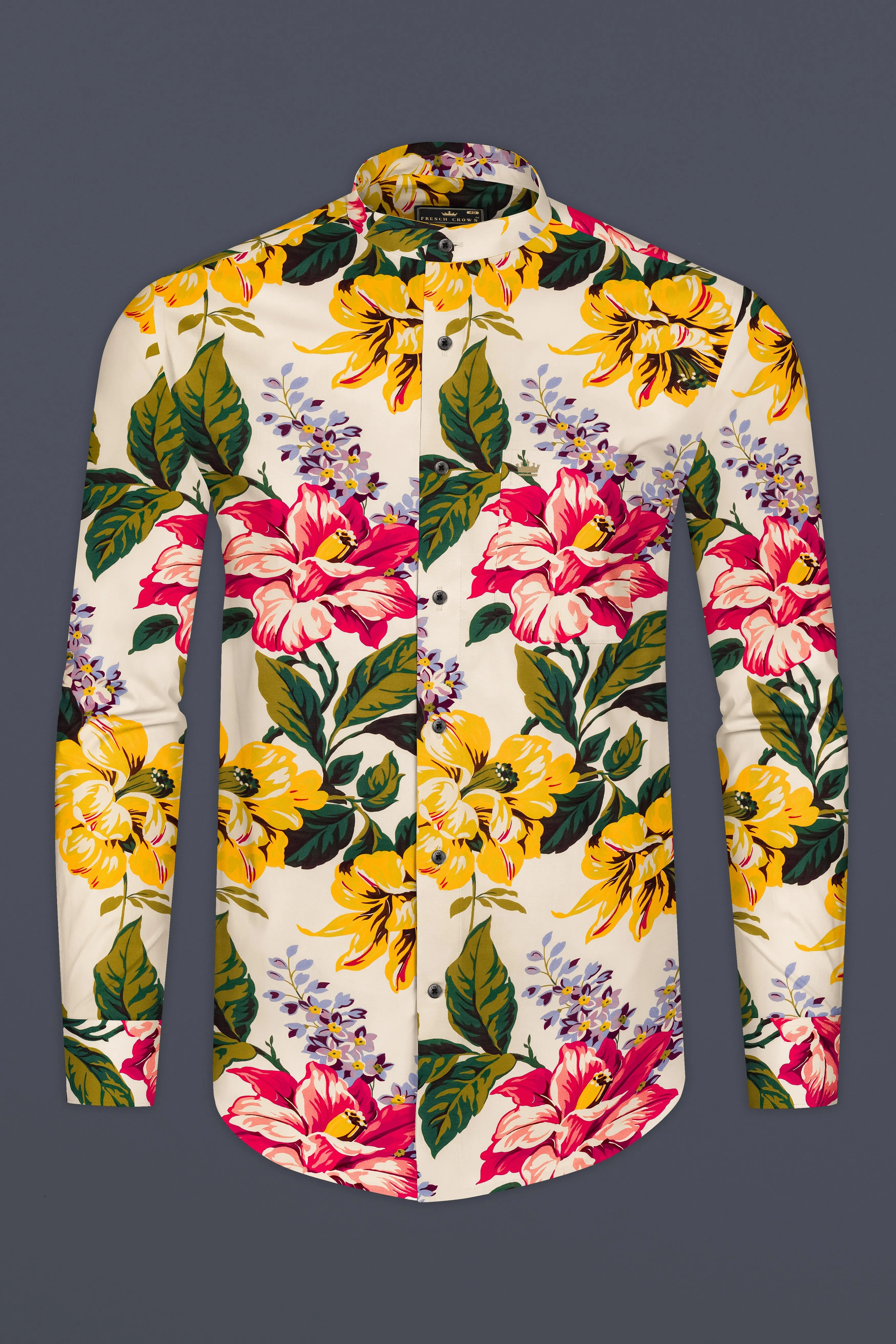 Pearl Bush Cream Multi Color Flower Printed Giza Cotton Shirt sold by French Crown product image thumbnail 2
