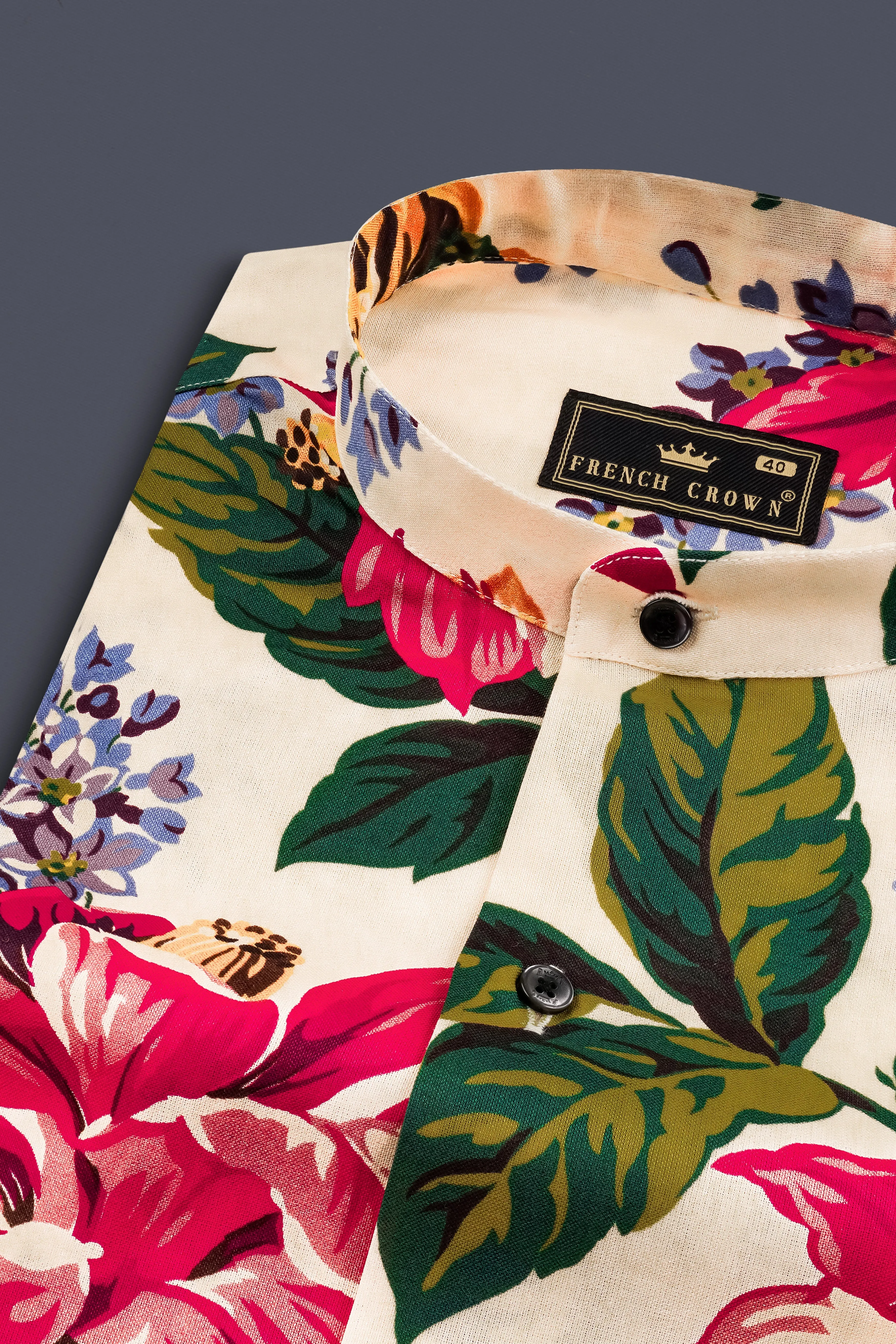 Pearl Bush Cream Multi Color Flower Printed Giza Cotton Shirt sold by French Crown product image thumbnail 4