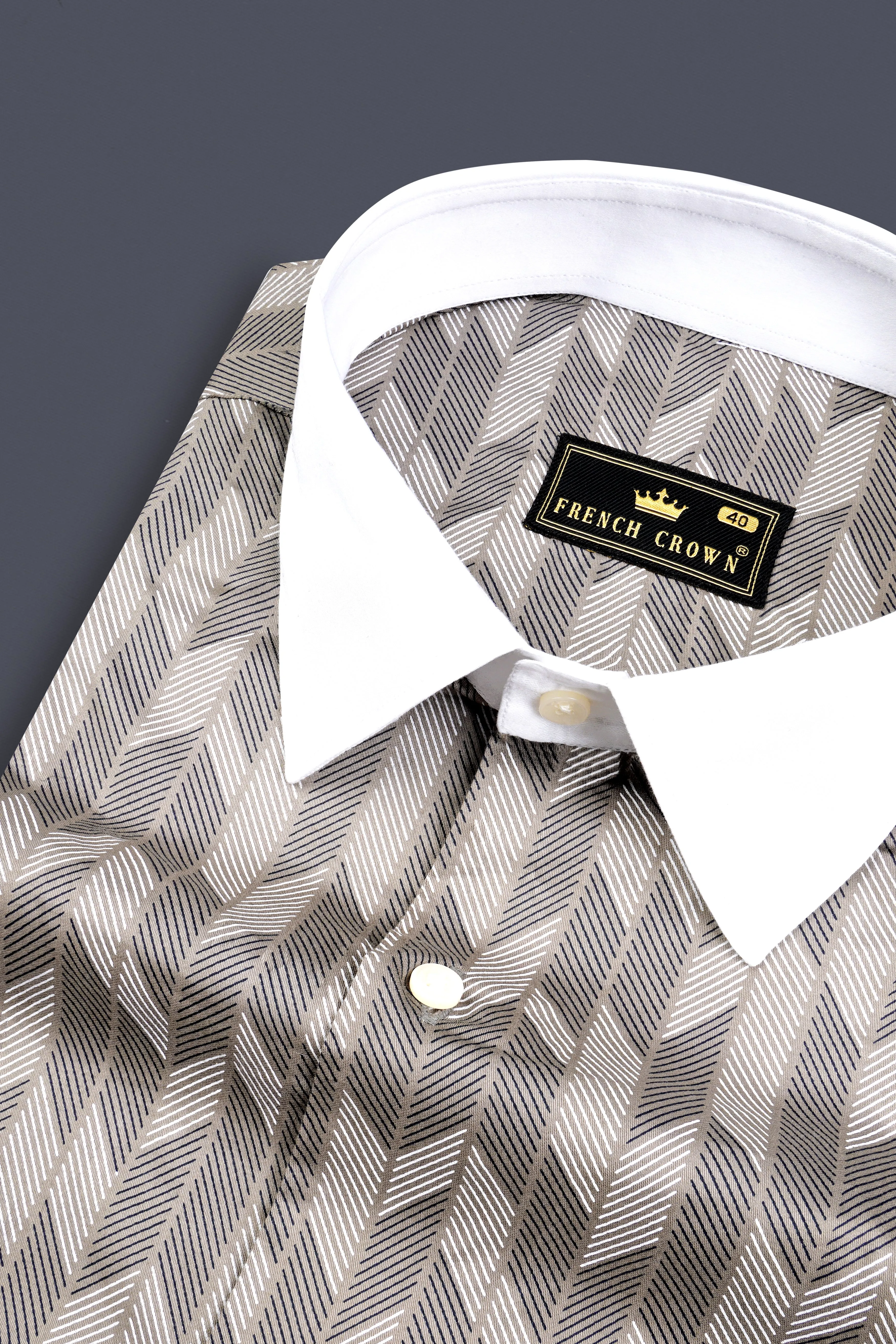 Oyster Gray And Bright White Printed Giza Cotton Shirt sold by French Crown product image thumbnail 4