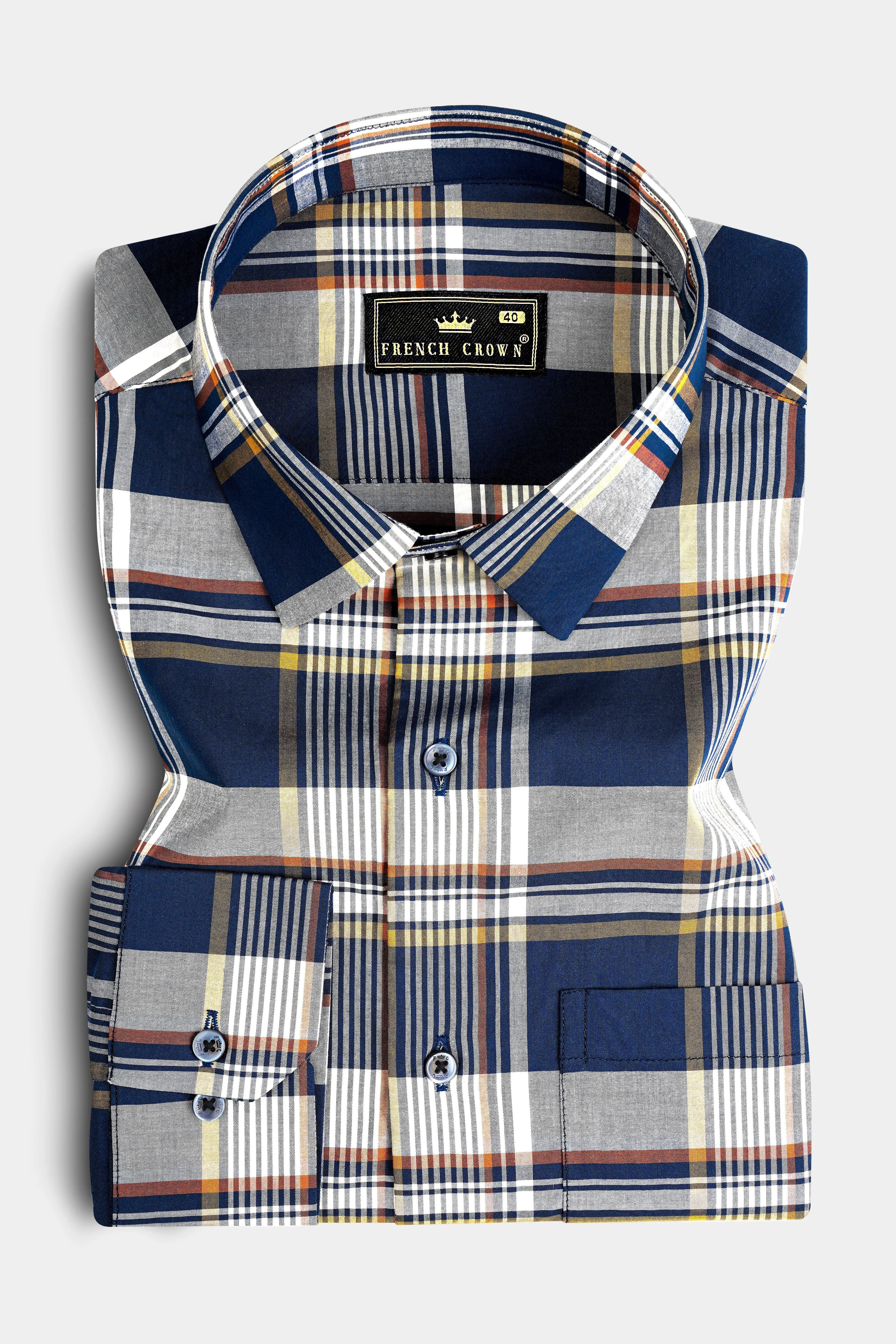 Nile Blue And Iron Gray Plaid Giza Cotton Shirt sold by French Crown product image thumbnail 3