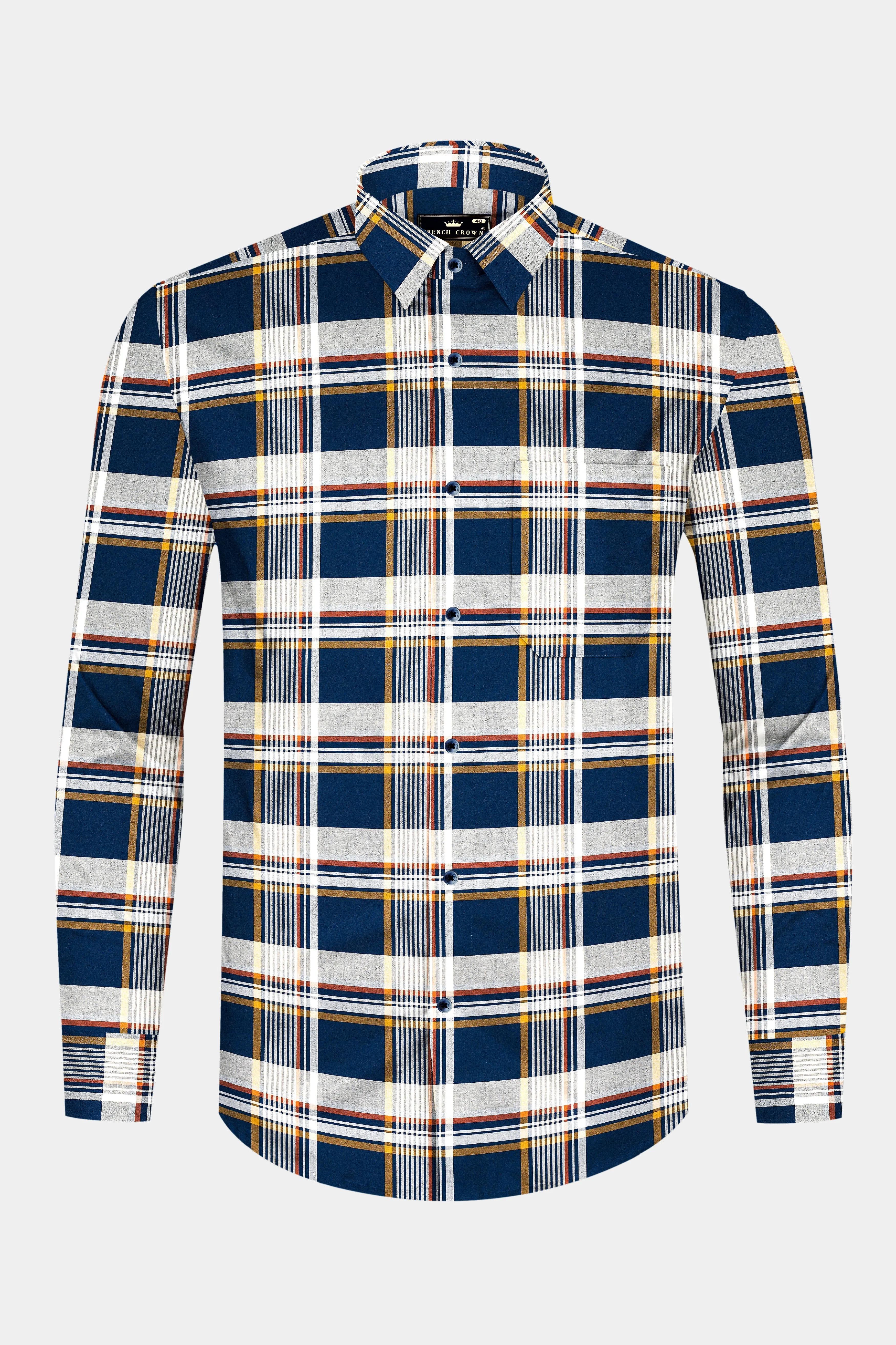 Nile Blue And Iron Gray Plaid Giza Cotton Shirt sold by French Crown product image thumbnail 4
