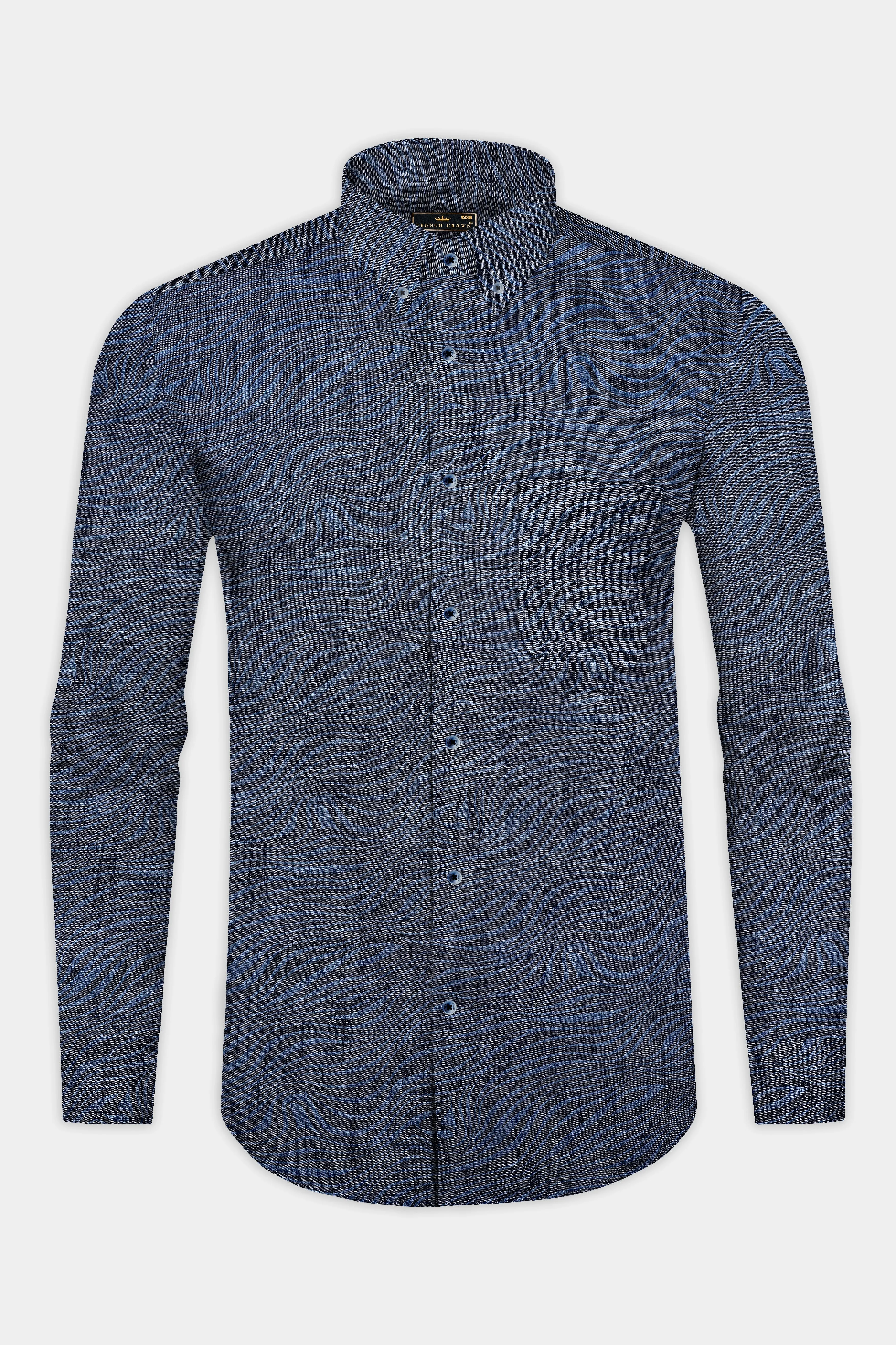 Mirage Blue Printed Chambray Premium Cotton Denim Shirt sold by French Crown product image thumbnail 5