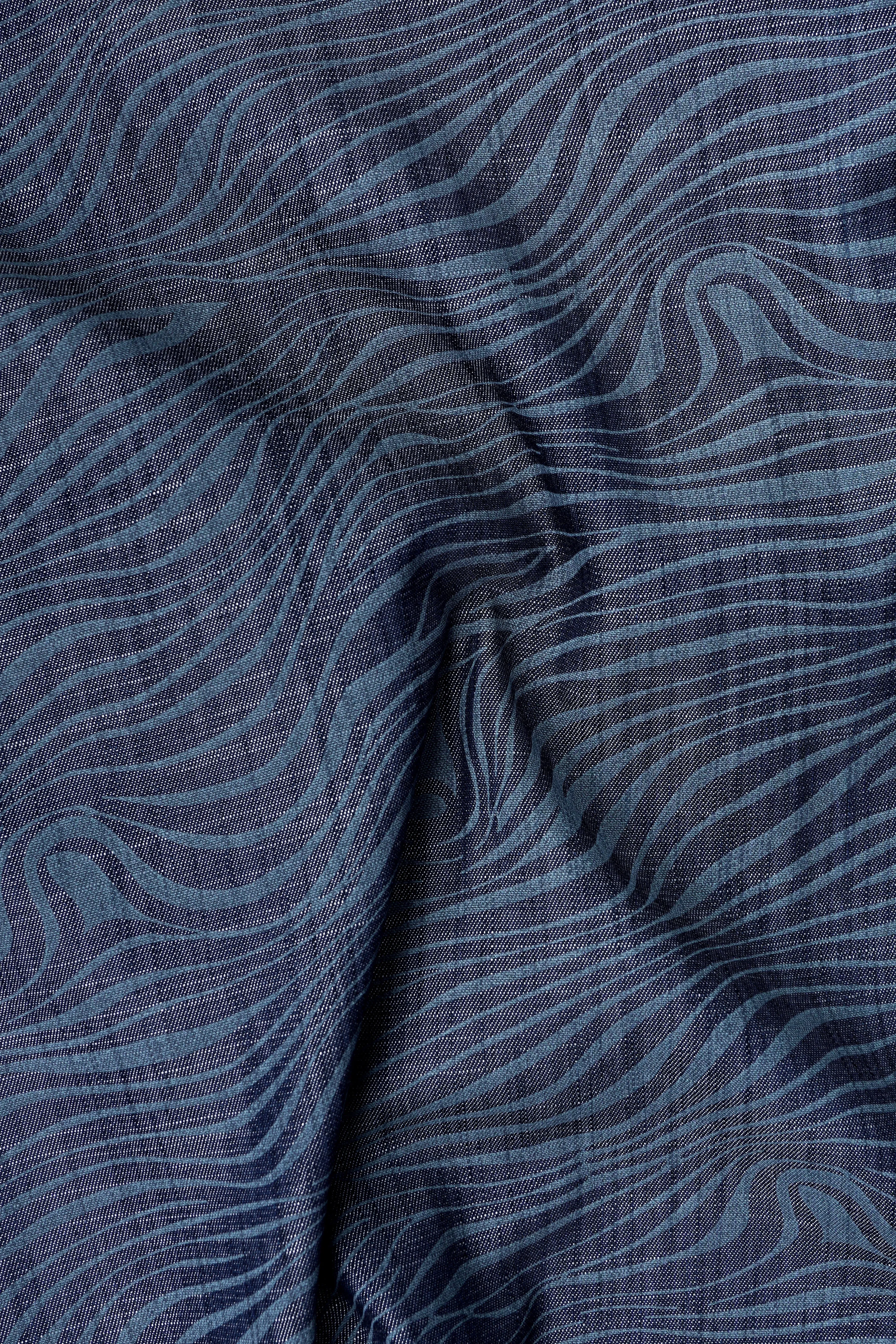 Mirage Blue Printed Chambray Premium Cotton Denim Shirt sold by French Crown product image thumbnail 3