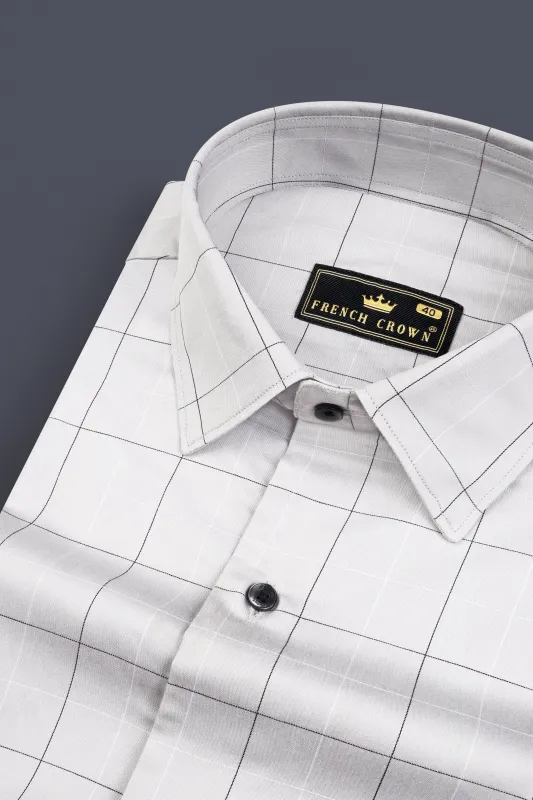 Mercury Gray Plaid Dobby Textured Premium Giza Cotton Shirt sold by French Crown