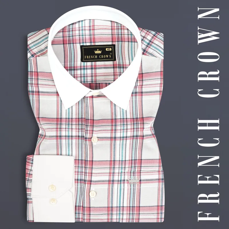 Mercury Gray And Orchid Pink Checked Twill Premium Cotton Shirt sold by French Crown