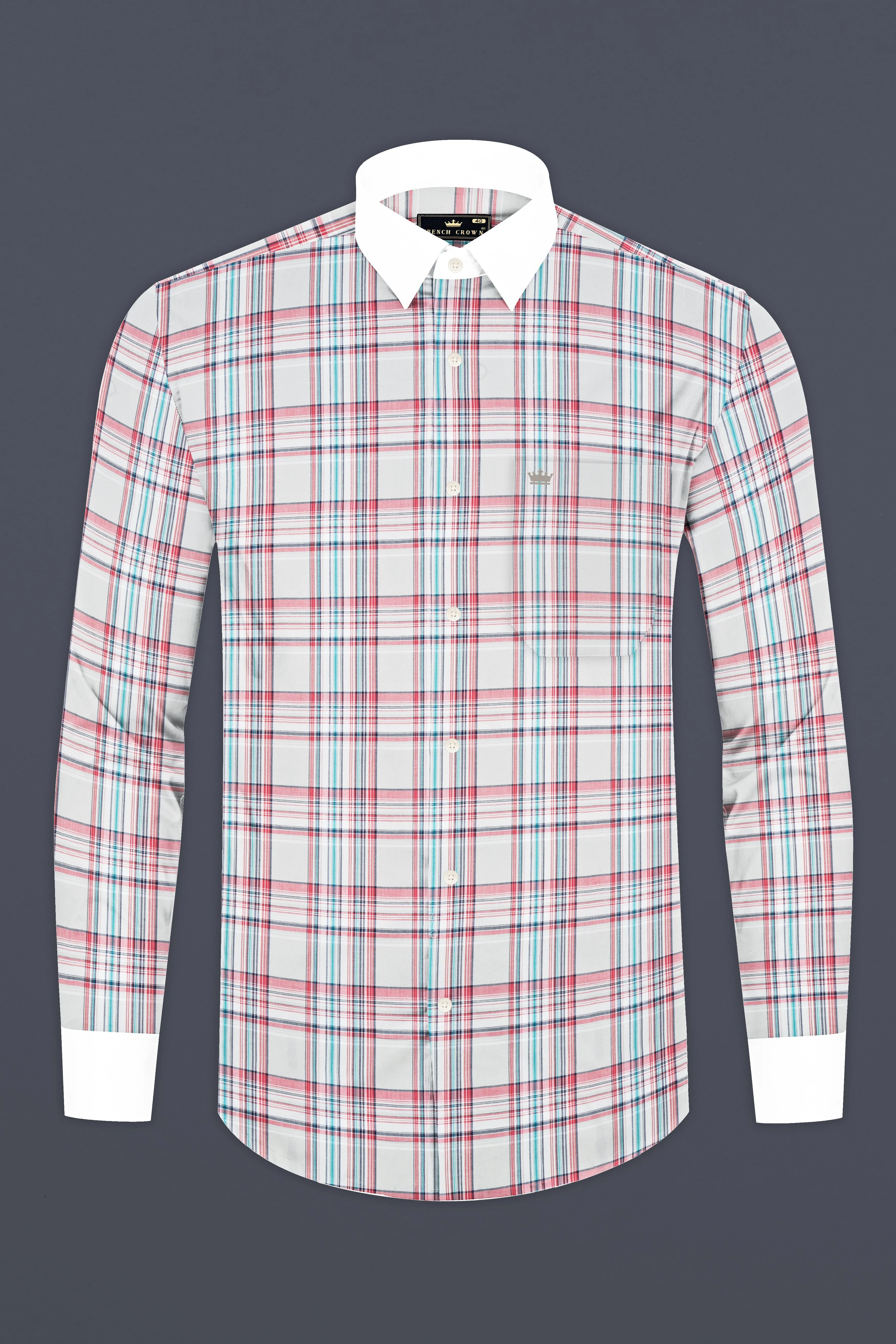 Mercury Gray And Orchid Pink Checked Twill Premium Cotton Shirt sold by French Crown product image thumbnail 5