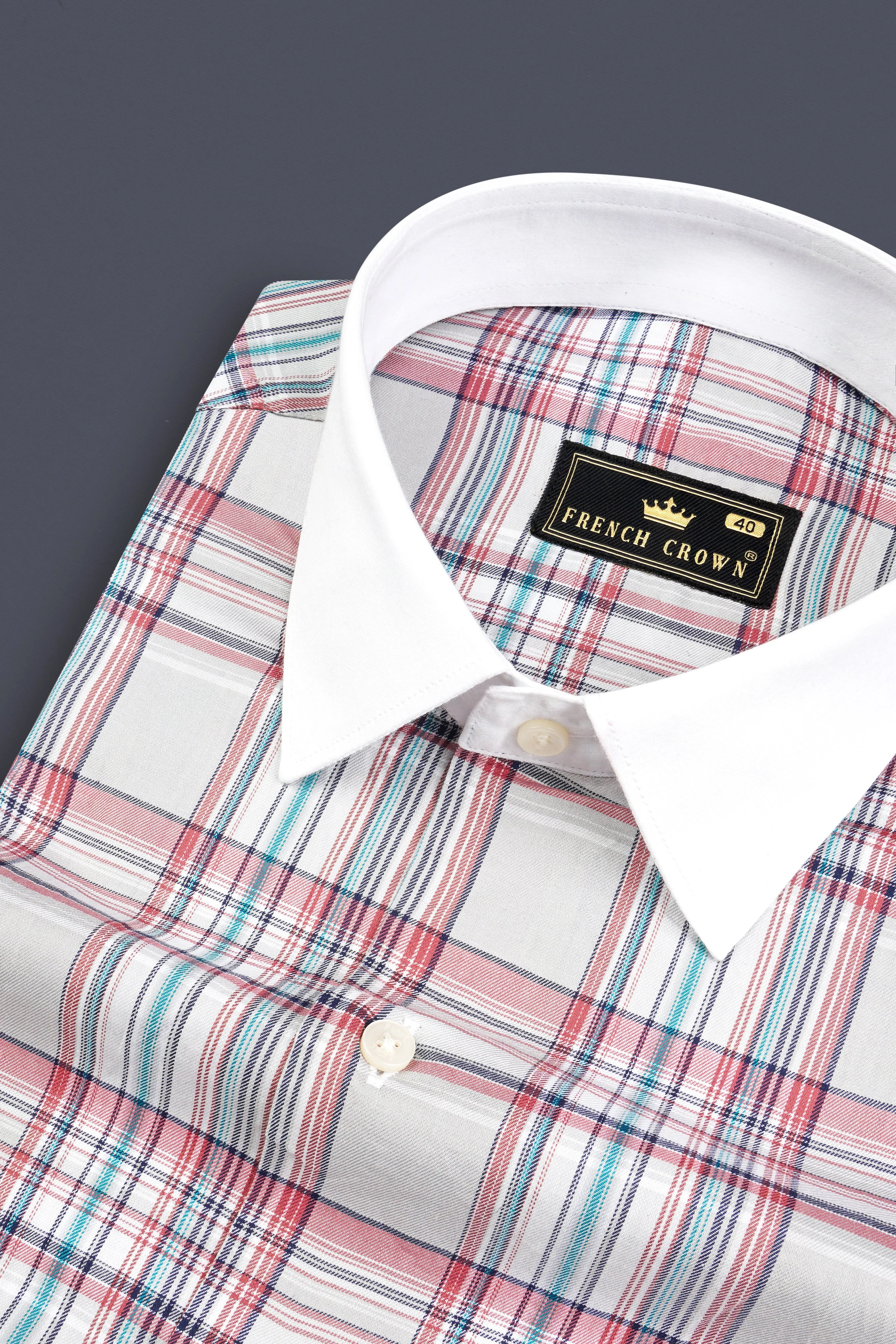 Mercury Gray And Orchid Pink Checked Twill Premium Cotton Shirt sold by French Crown product image thumbnail 4