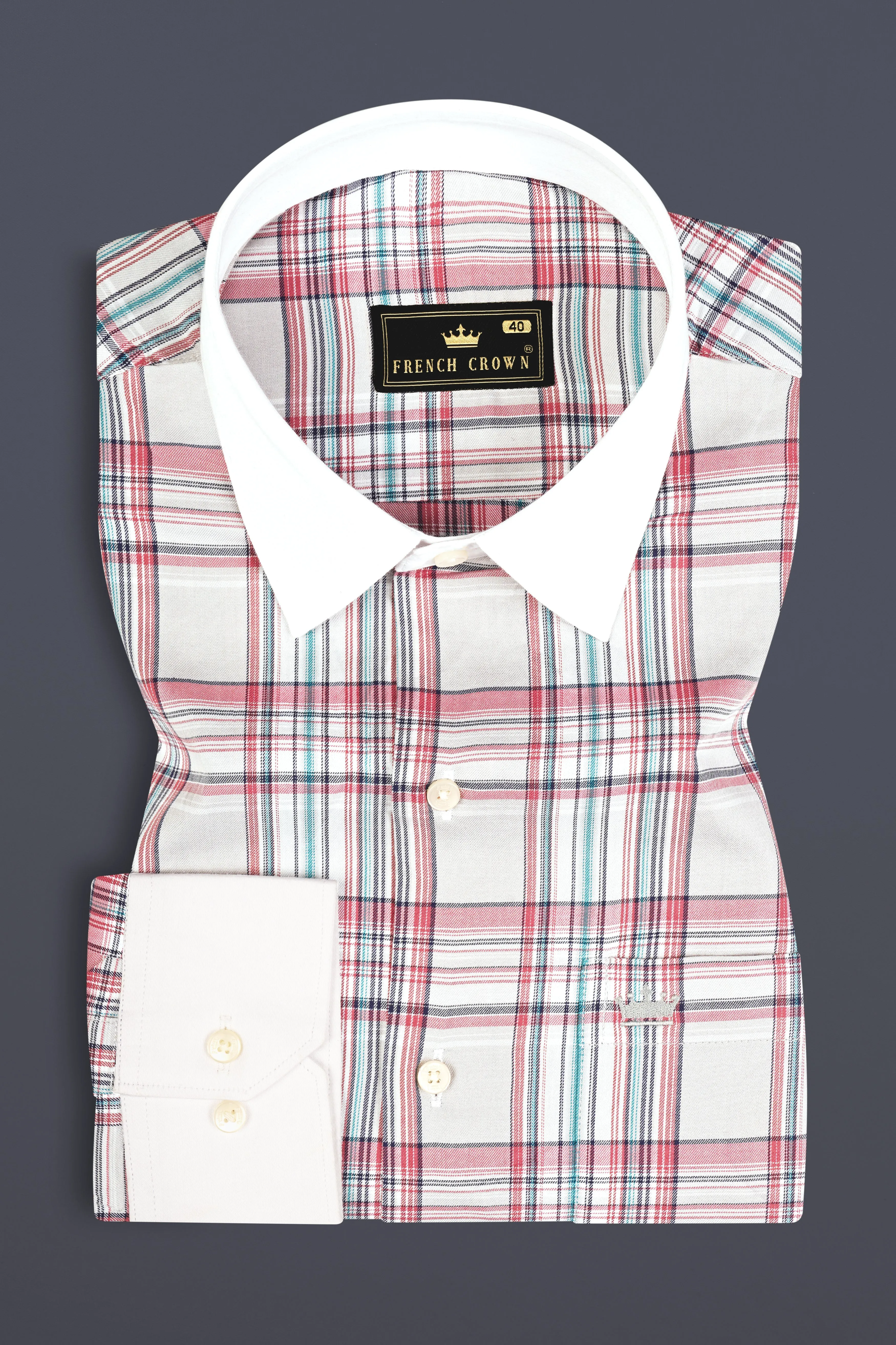 Mercury Gray And Orchid Pink Checked Twill Premium Cotton Shirt sold by French Crown product image thumbnail 2