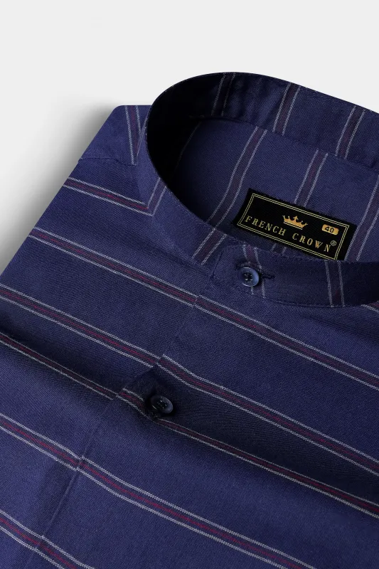 Martinique Blue Striped Royal Oxford Premium Cotton Shirt sold by French Crown