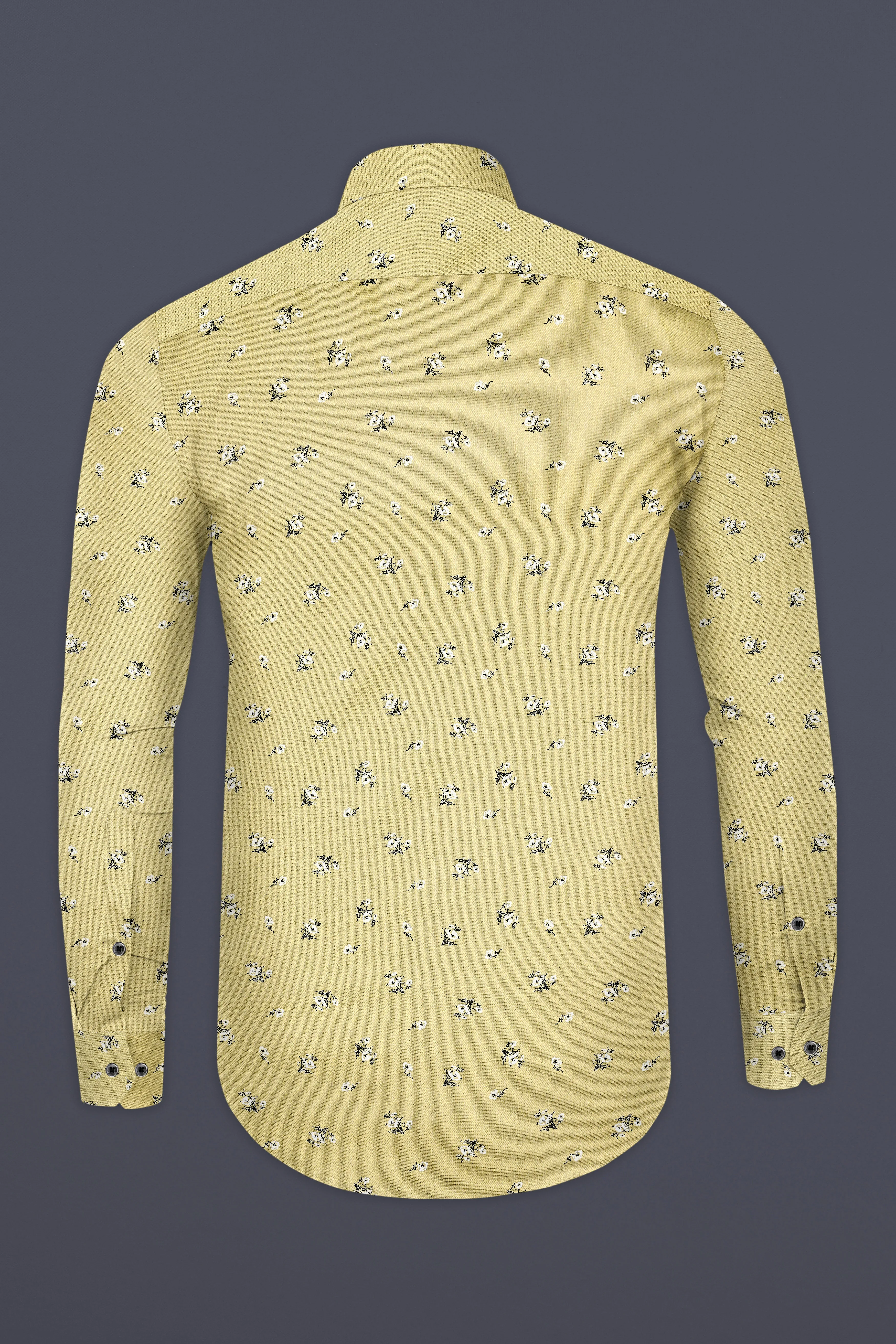 Maize Yellow Flower Printed Dobby Textured Premium Giza Cotton Shirt sold by French Crown product image thumbnail 5