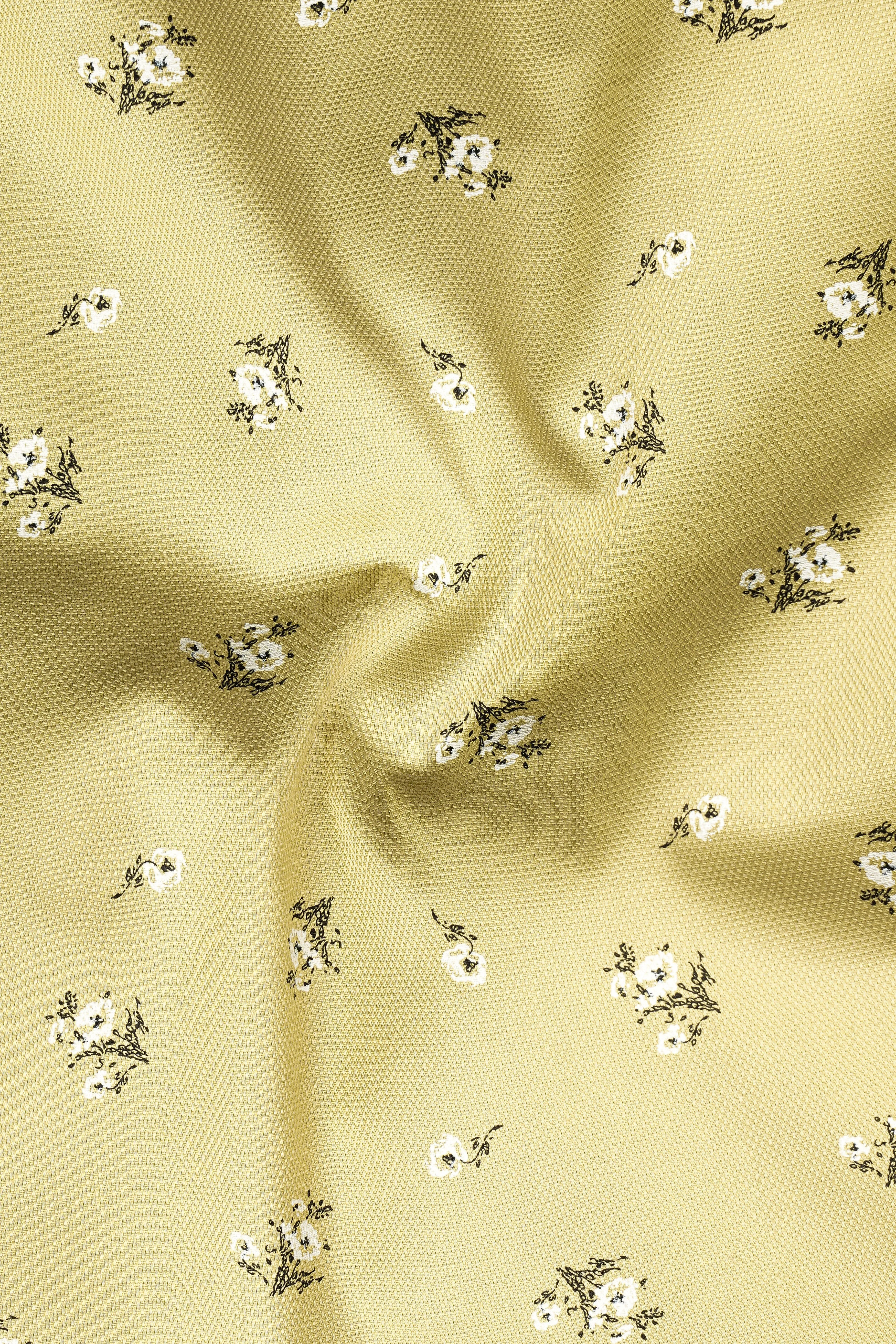 Maize Yellow Flower Printed Dobby Textured Premium Giza Cotton Shirt sold by French Crown product image thumbnail 2