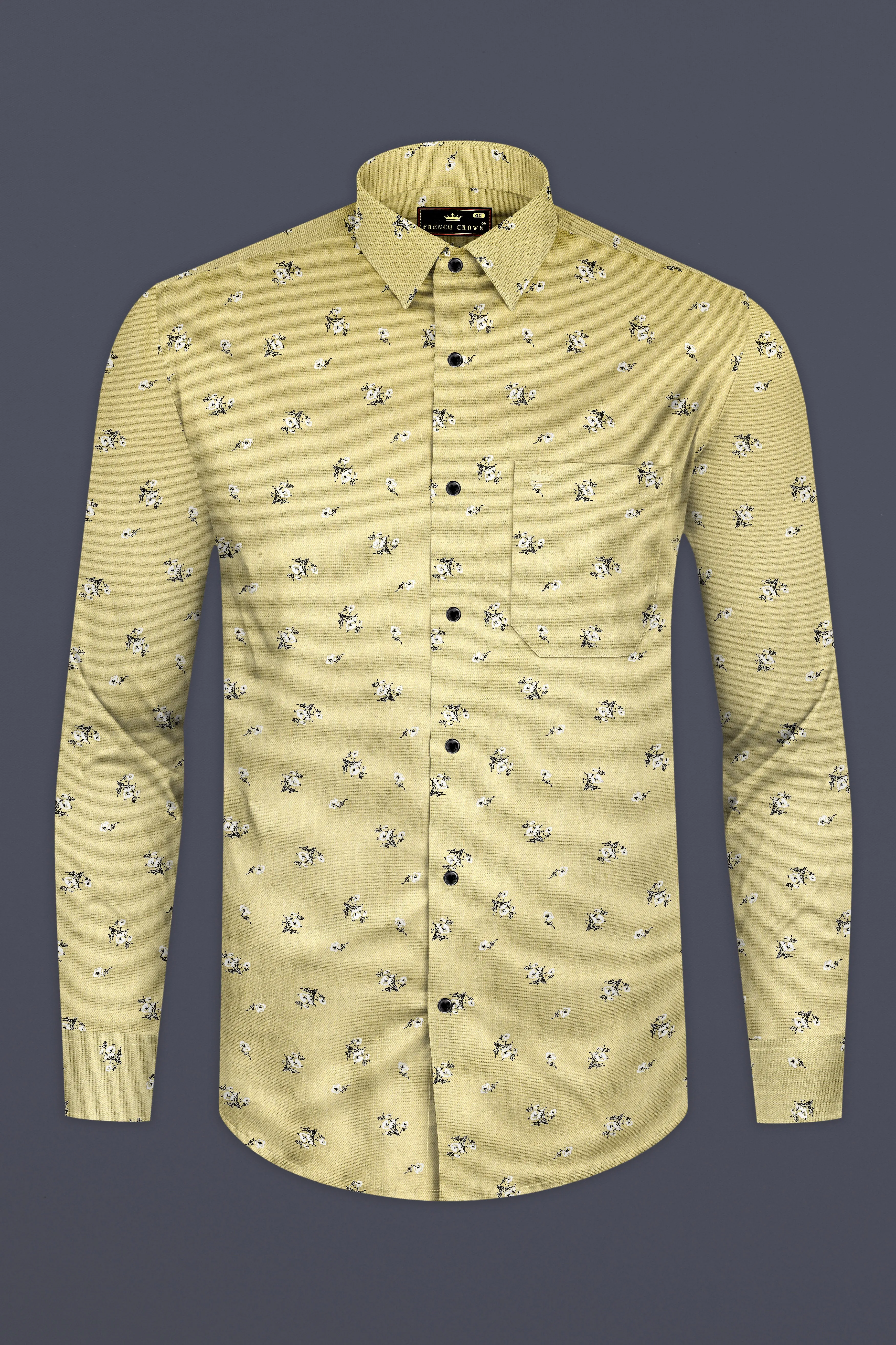 Maize Yellow Flower Printed Dobby Textured Premium Giza Cotton Shirt sold by French Crown product image thumbnail 4
