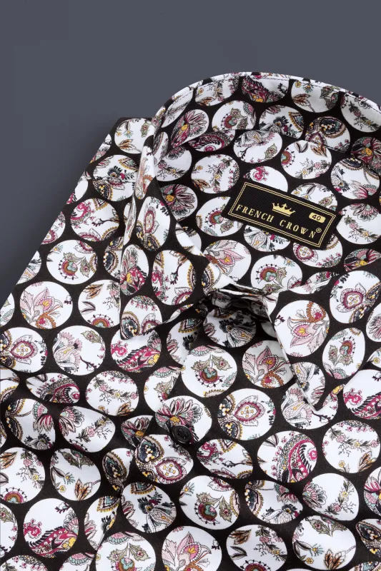 Jade Black Multicolour Floral Printed Subtle Sheen Super Soft Premium Cotton Designer Shirt sold by French Crown