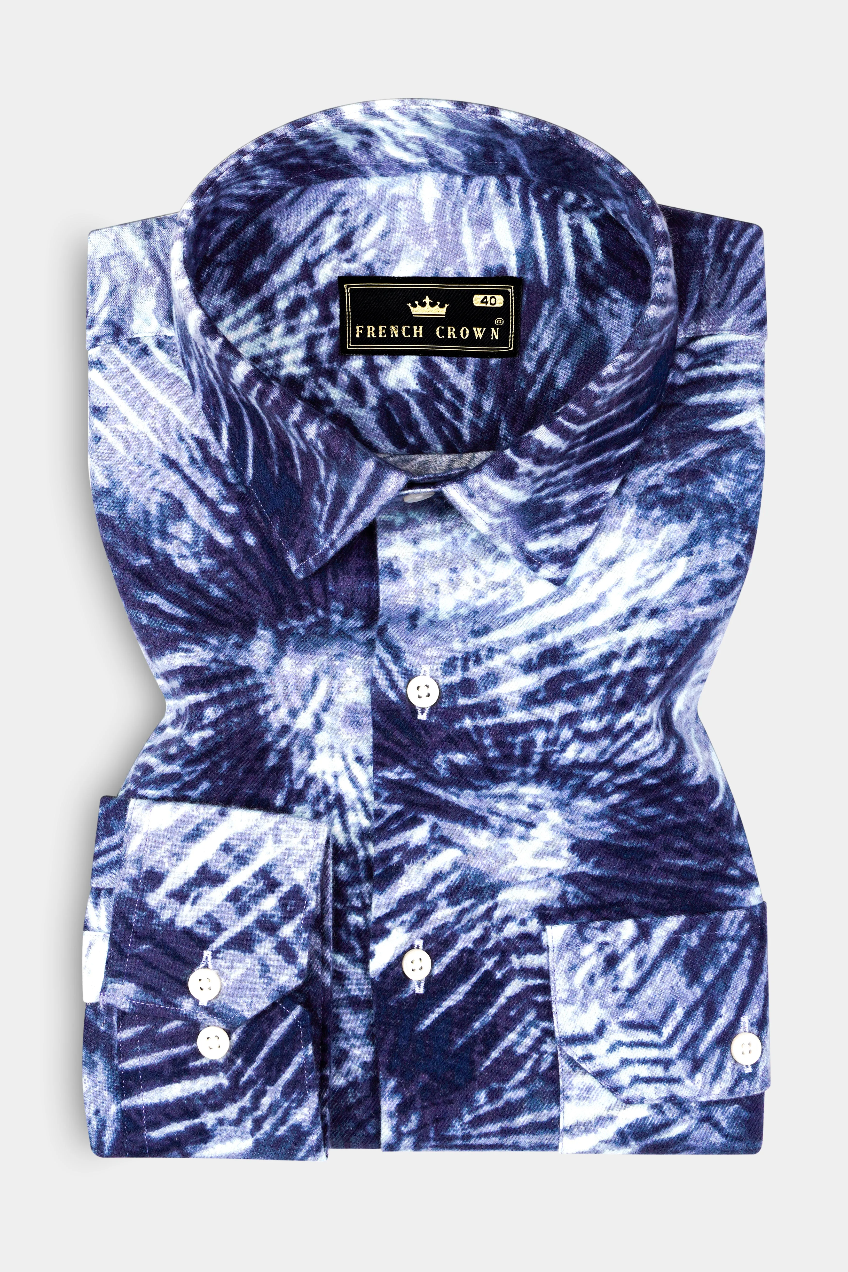 Indigo Blue And Bright White Dry Printed Flannel Overshirt/shacket sold by French Crown product image thumbnail 5