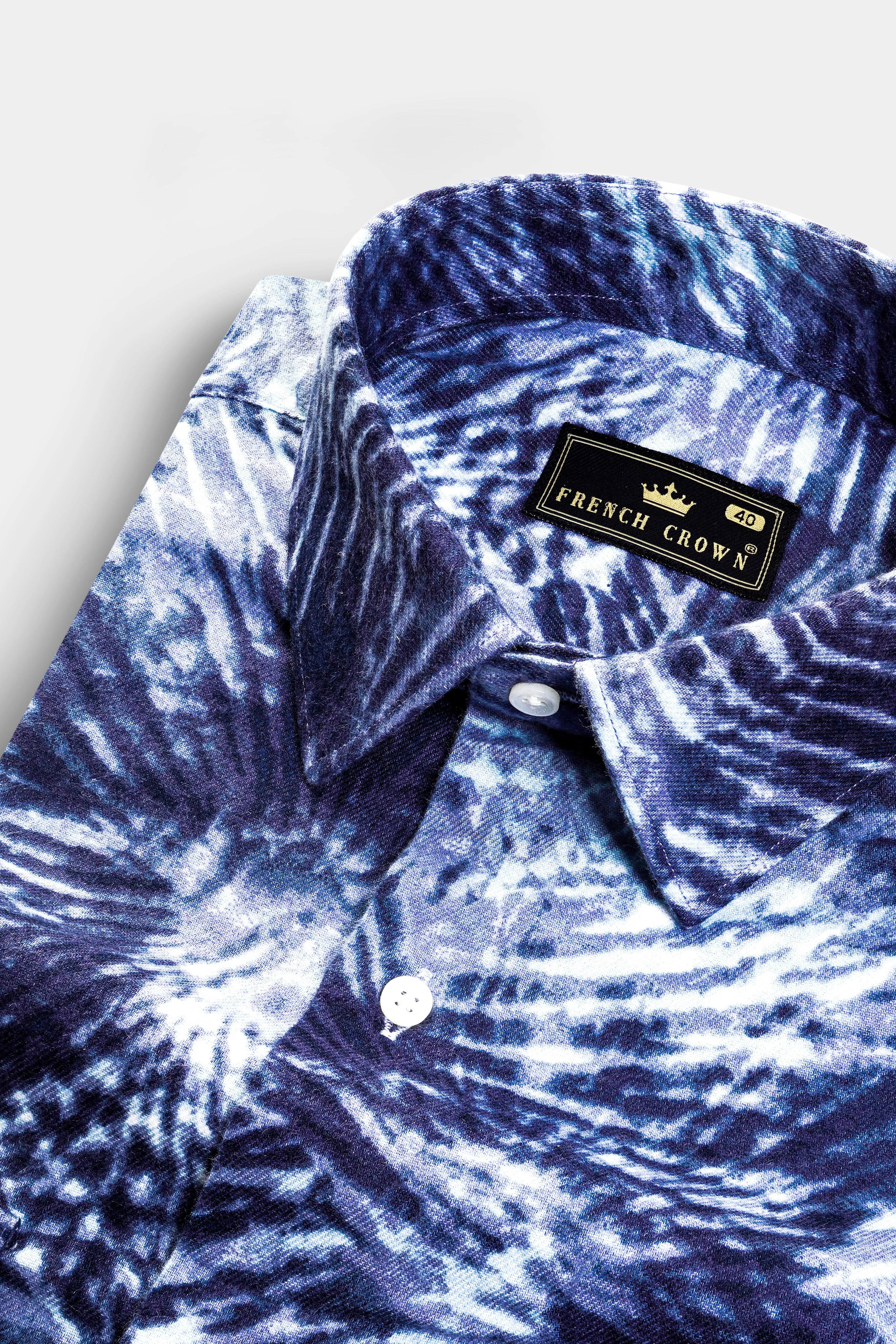 Indigo Blue And Bright White Dry Printed Flannel Overshirt/shacket sold by French Crown product image thumbnail 4