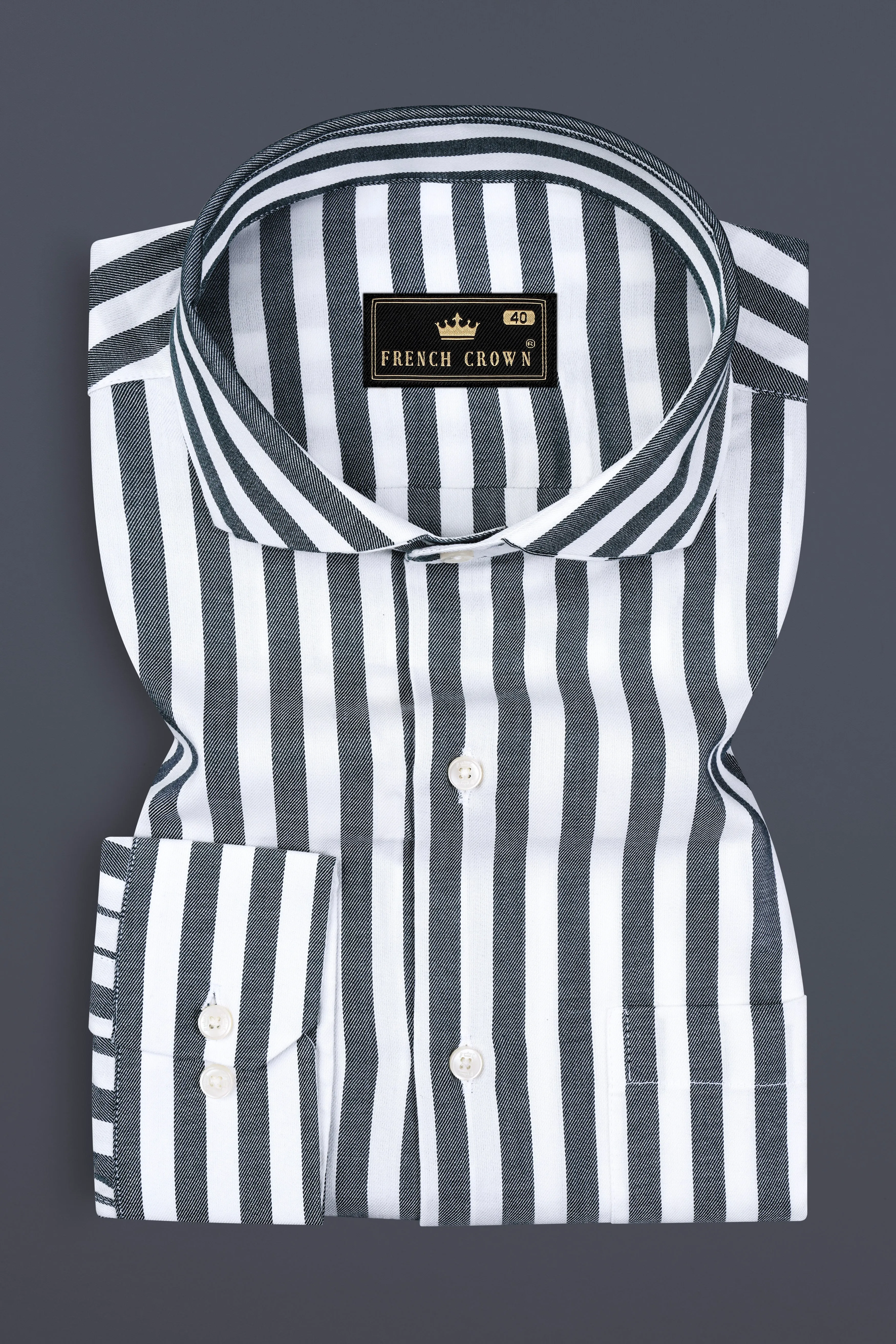 Iridium Gray And Bright White Twill Striped Cotton Shirt sold by French Crown product image thumbnail 3