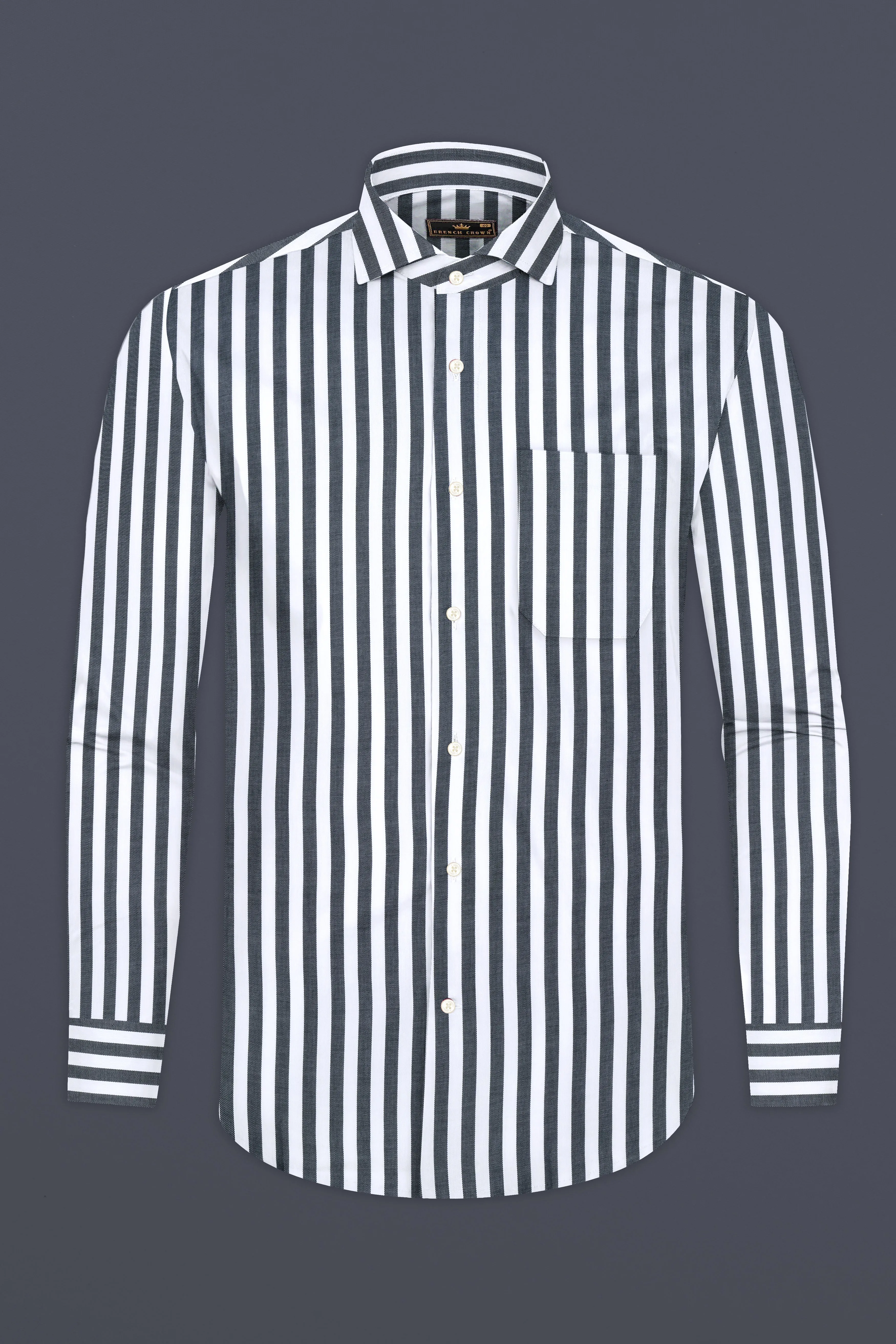 Iridium Gray And Bright White Twill Striped Cotton Shirt sold by French Crown product image thumbnail 4