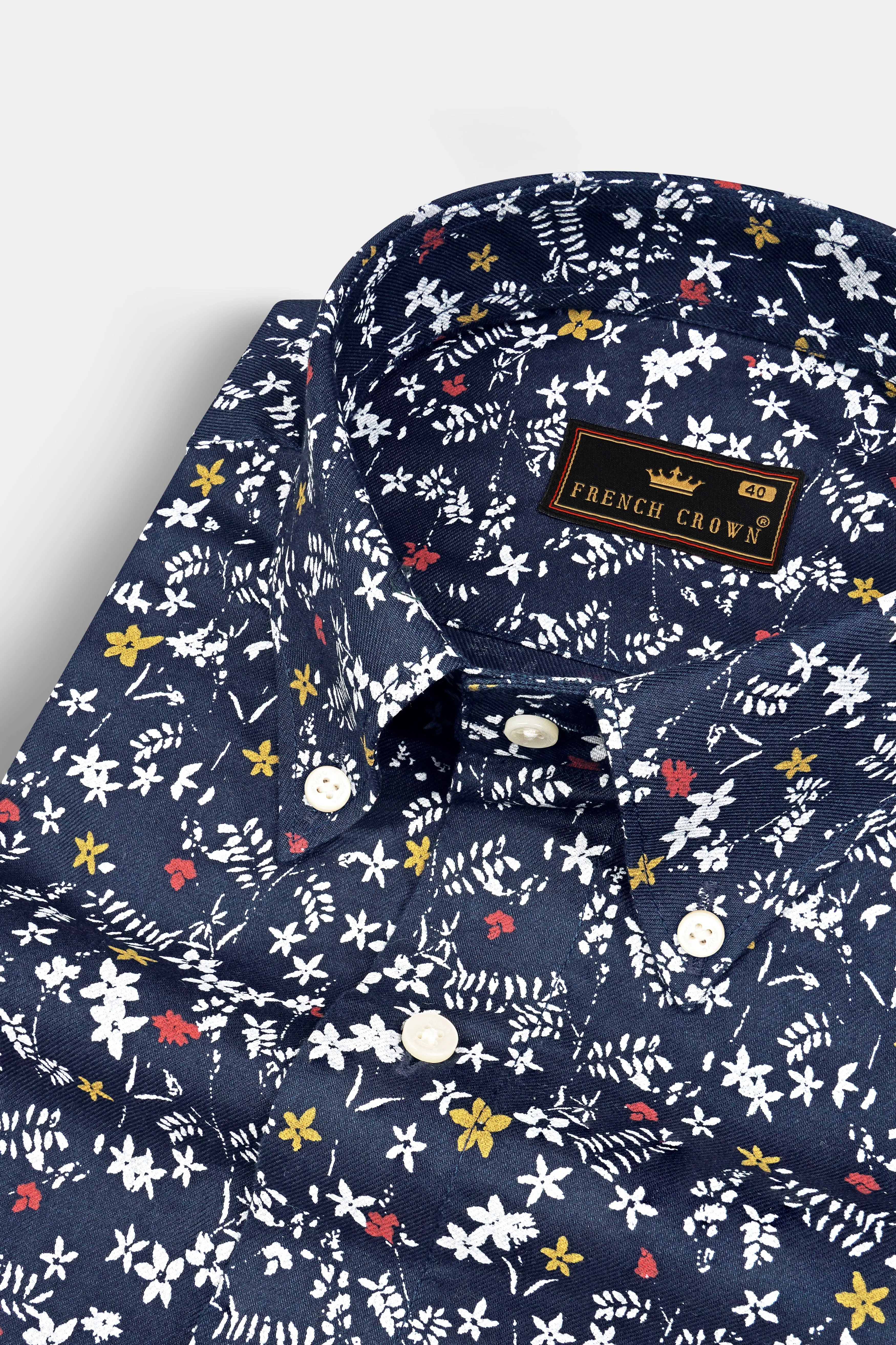 Haiti Blue Twill Printed Cotton Shirt sold by French Crown