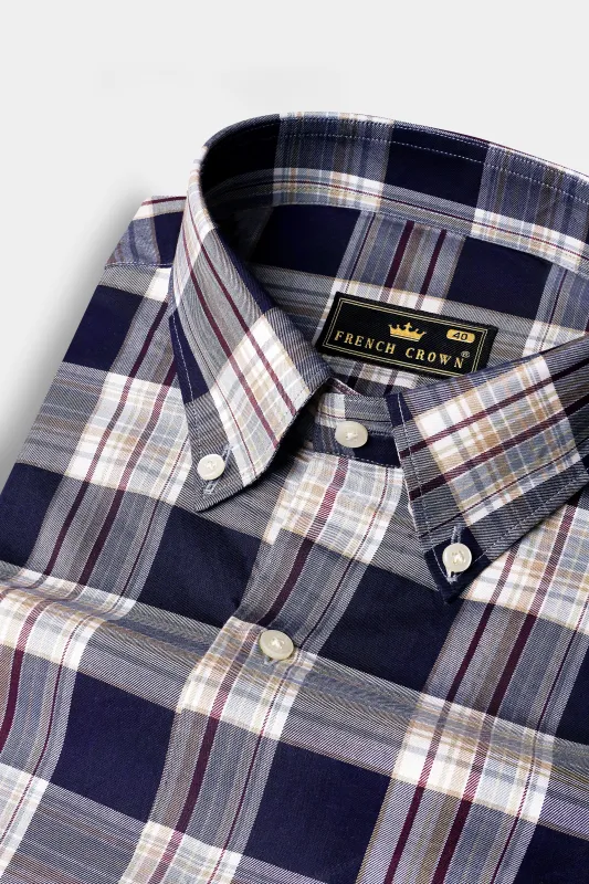 Firefly Blue Checked Twill Premium Cotton Shirt sold by French Crown
