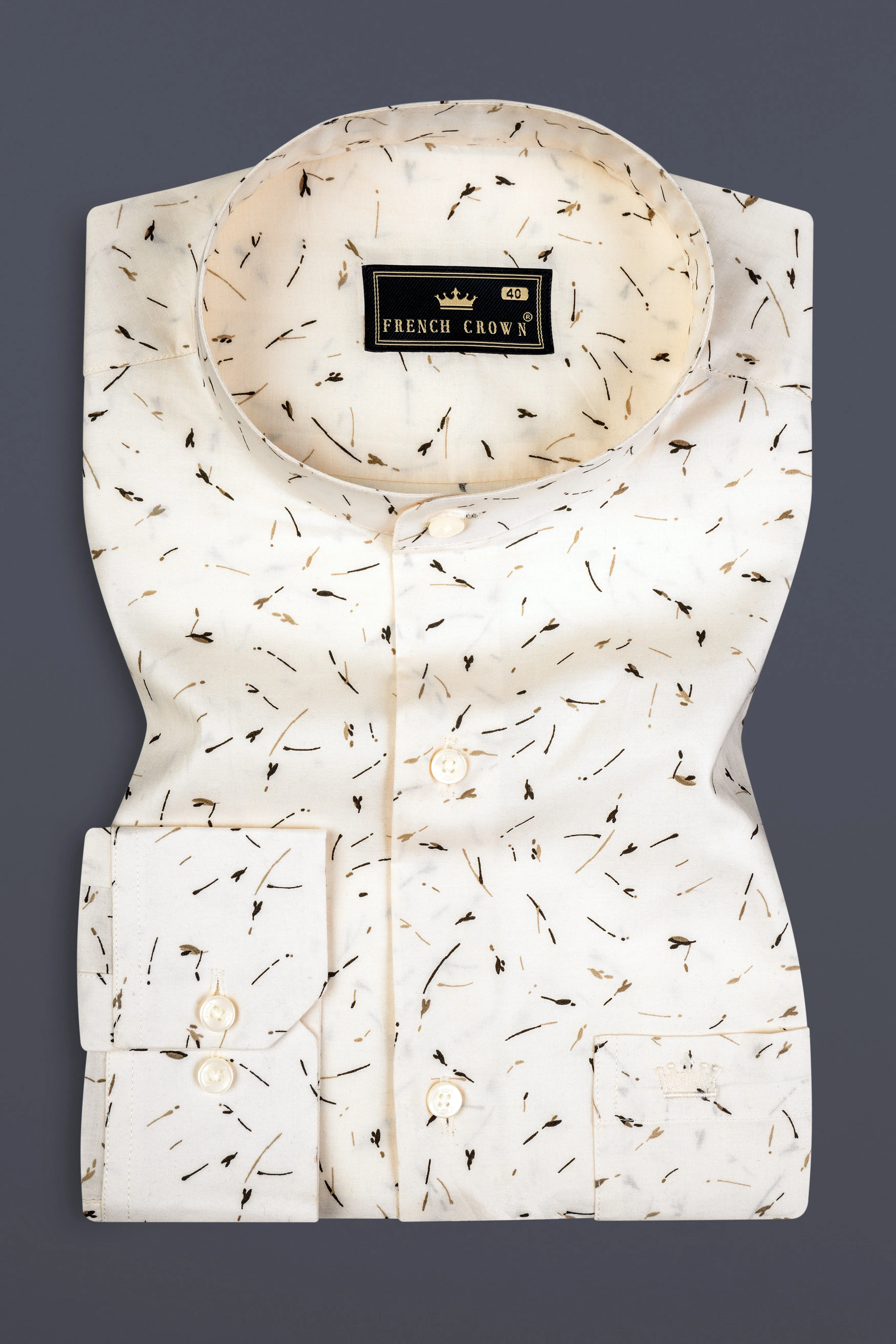 Eggshell Cream Printed Subtle Sheen Super Soft Premium Cotton Shirt sold by French Crown product image thumbnail 3