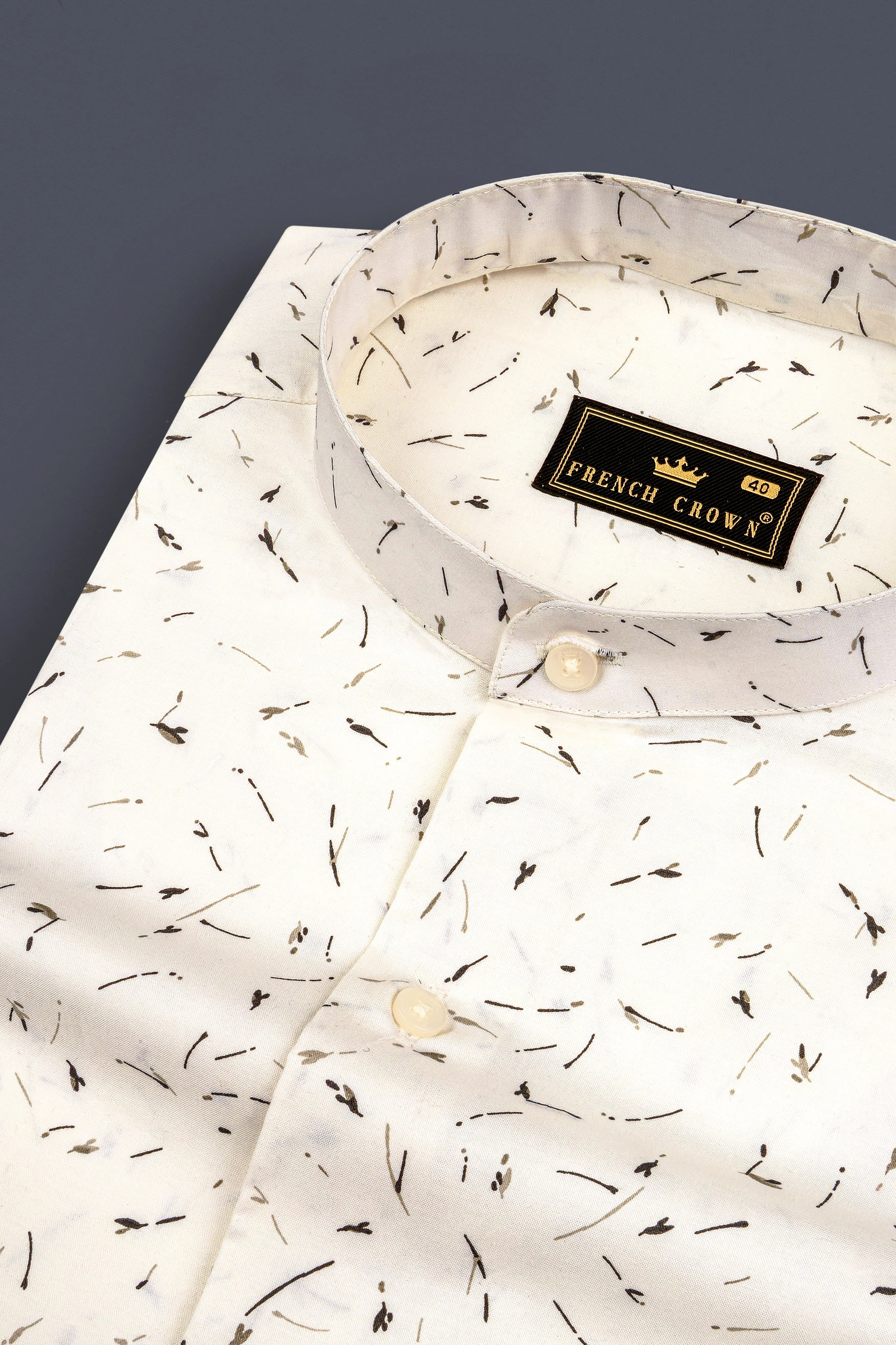 Eggshell Cream Printed Subtle Sheen Super Soft Premium Cotton Shirt sold by French Crown