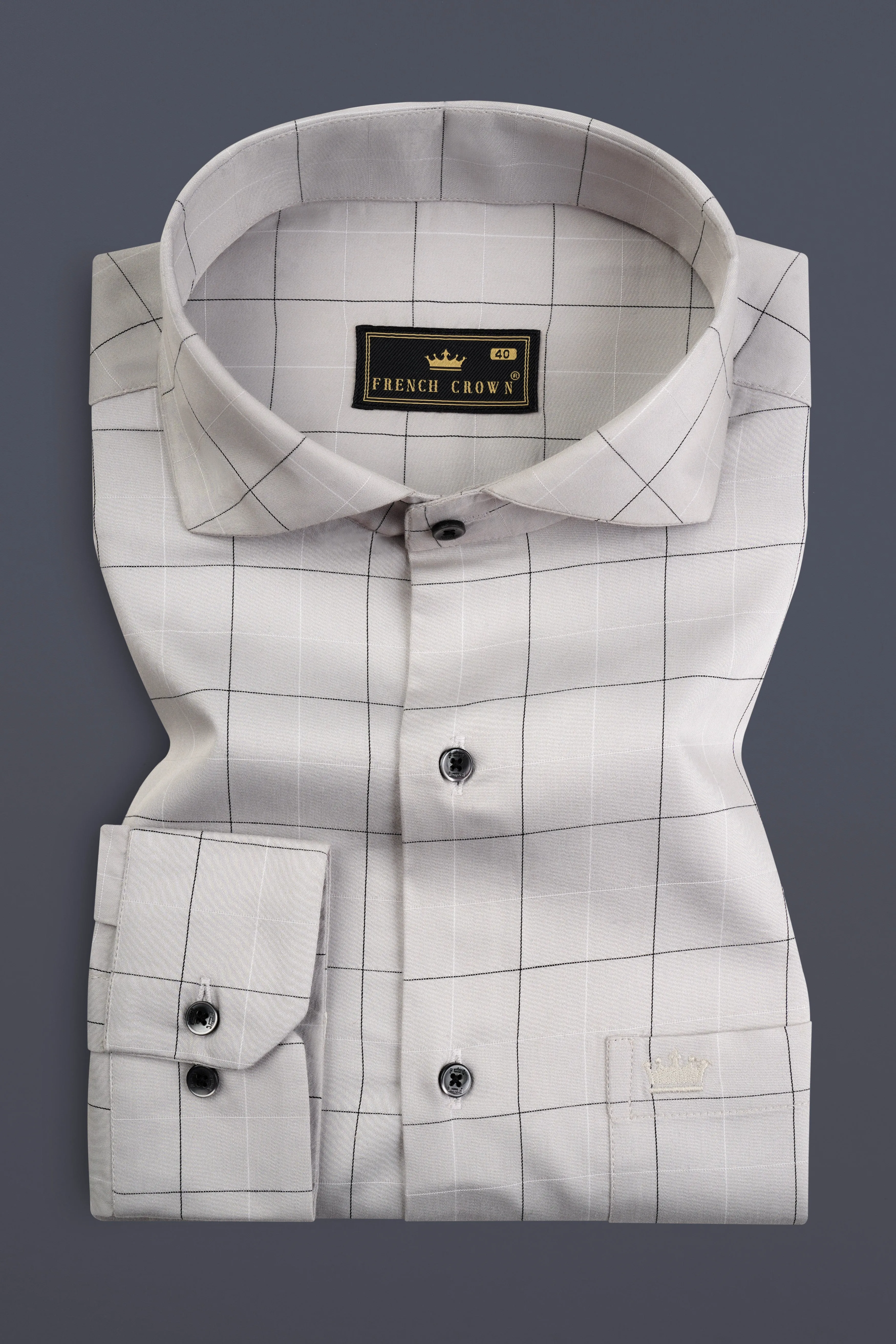 Delta Gray Windowpane Dobby Textured Premium Giza Cotton Shirt sold by French Crown product image thumbnail 3