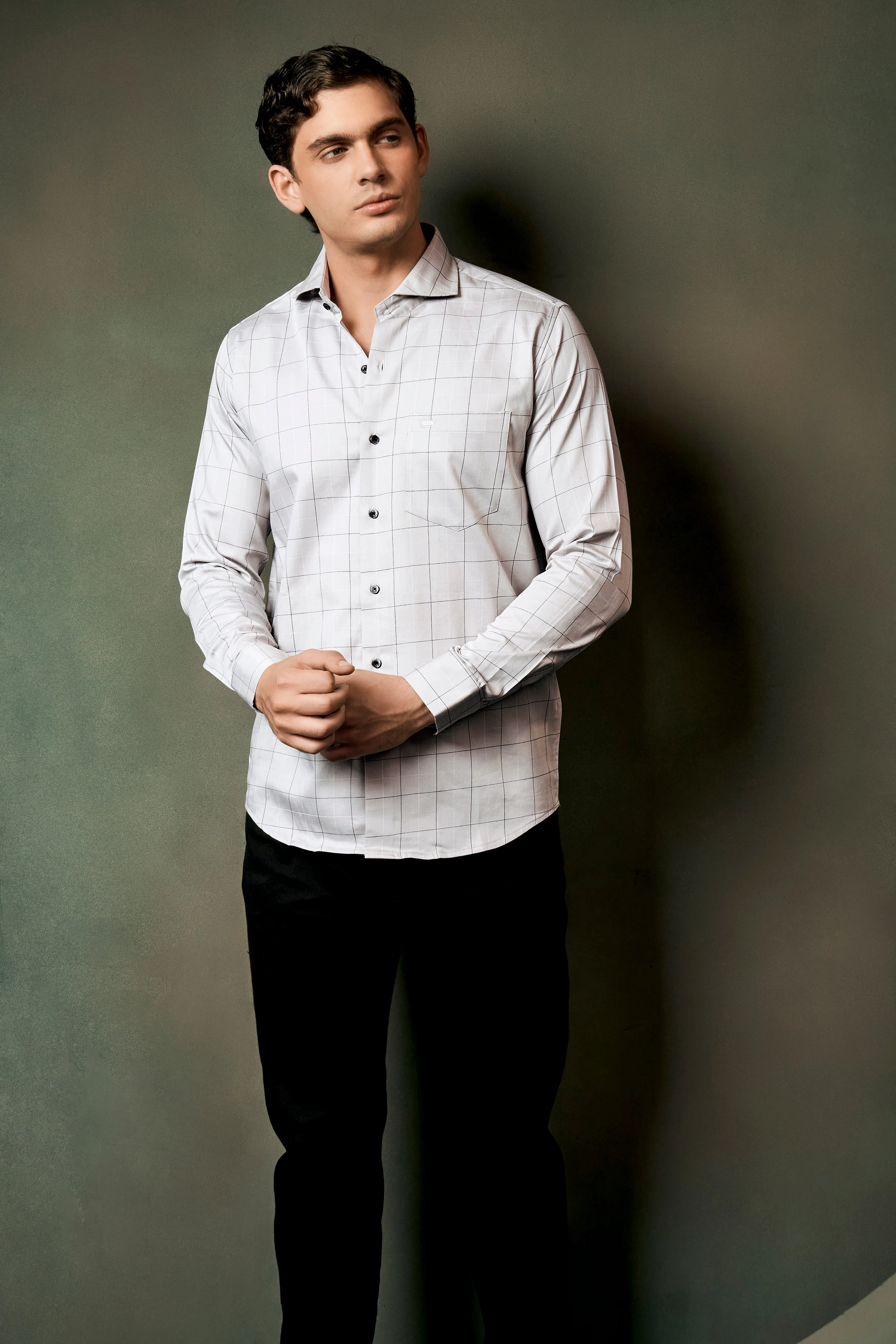 Delta Gray Windowpane Dobby Textured Premium Giza Cotton Shirt sold by French Crown product image thumbnail 5