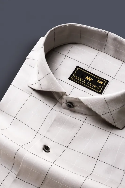 Delta Gray Windowpane Dobby Textured Premium Giza Cotton Shirt sold by French Crown