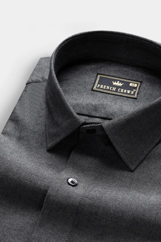Charcoal Gray Textured Royal Oxford Premium Cotton Shirt sold by French Crown