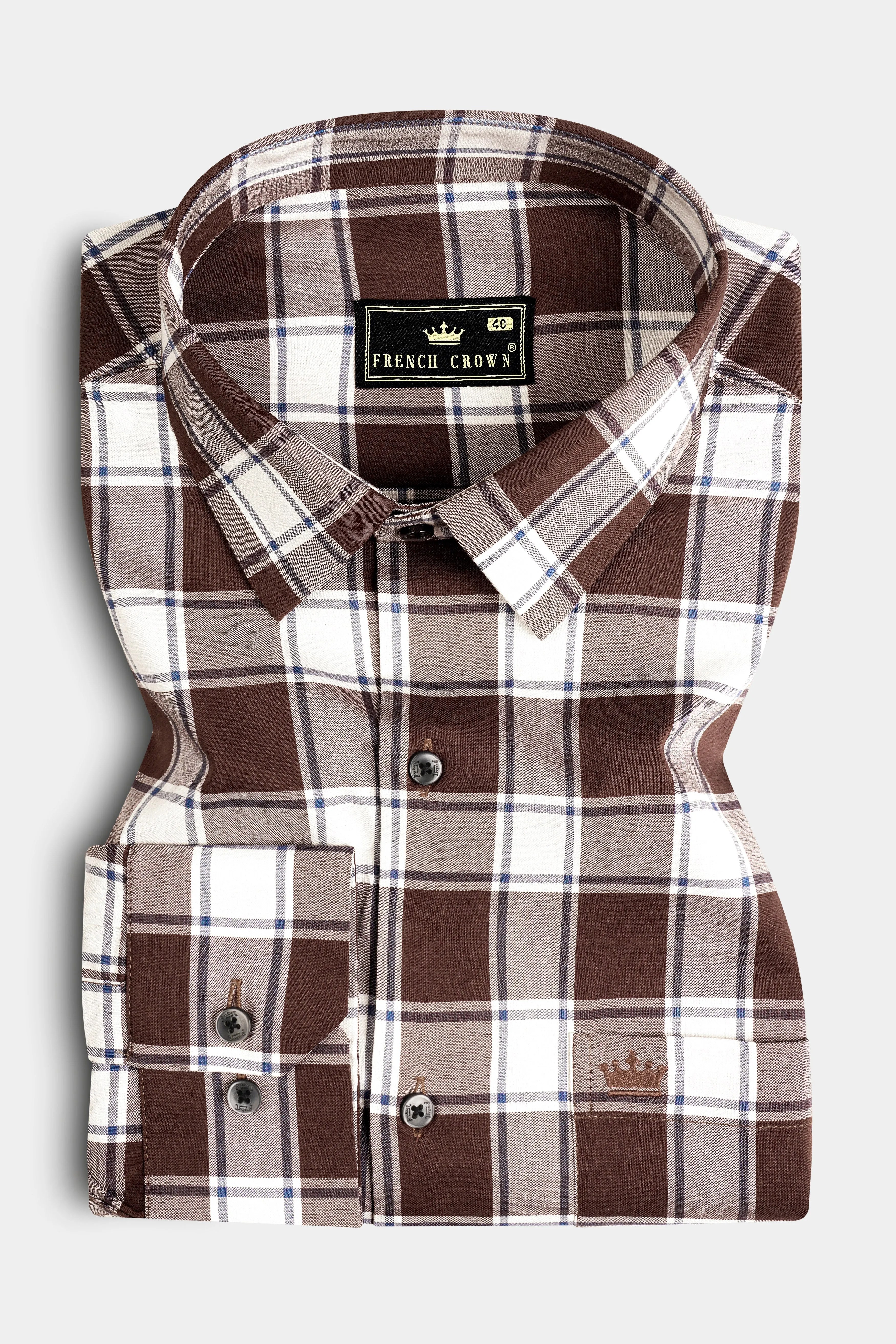 Café Noir And Bright White Plaid Giza Cotton Shirt sold by French Crown product image thumbnail 3