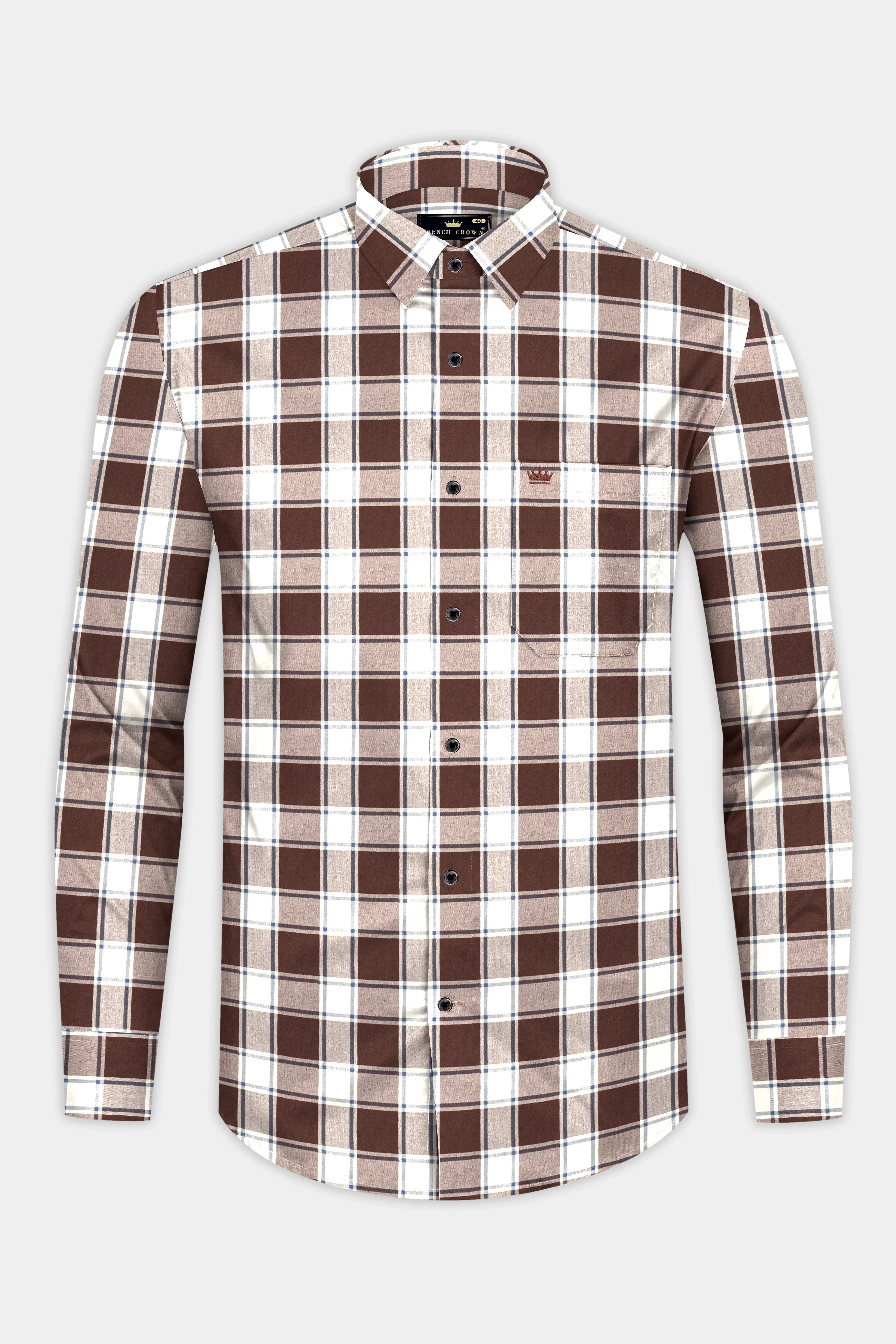 Café Noir And Bright White Plaid Giza Cotton Shirt sold by French Crown product image thumbnail 4