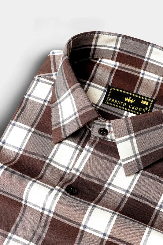 Café Noir And Bright White Plaid Giza Cotton Shirt sold by French Crown