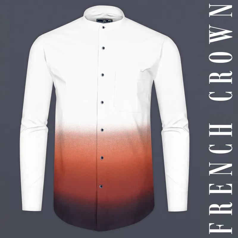 Bright White With Sienna Orange Ombre Effect Prints Premium Cotton Shirt sold by French Crown