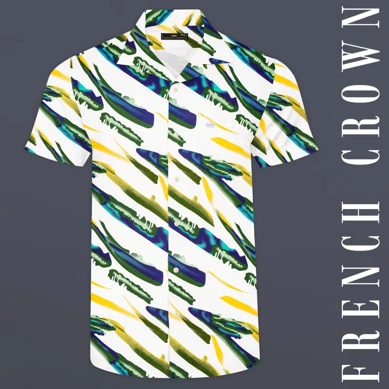 Bright White with Multicolor Printed Giza Cotton Shirt sold by French Crown