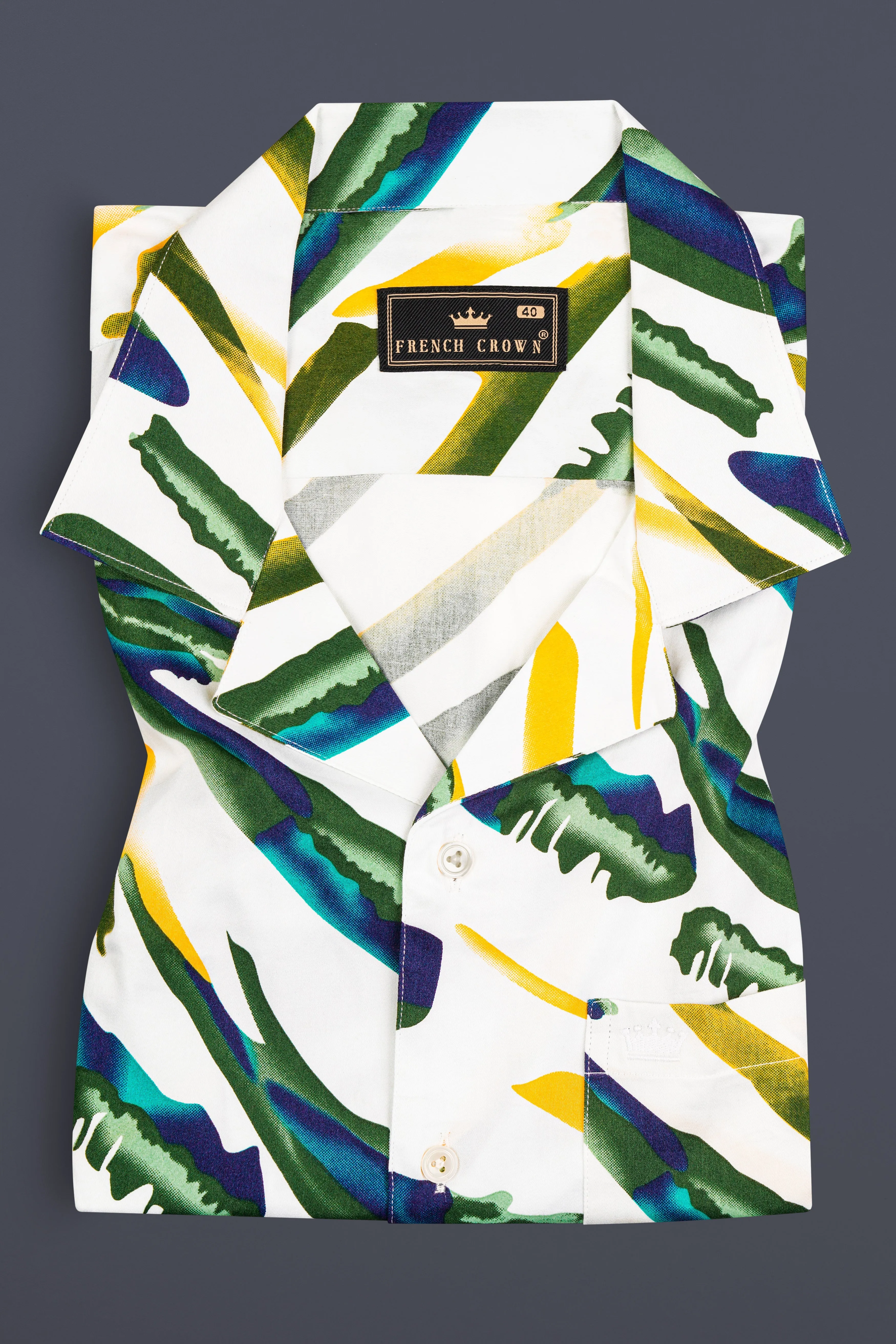 Bright White with Multicolor Printed Giza Cotton Shirt sold by French Crown product image thumbnail 5