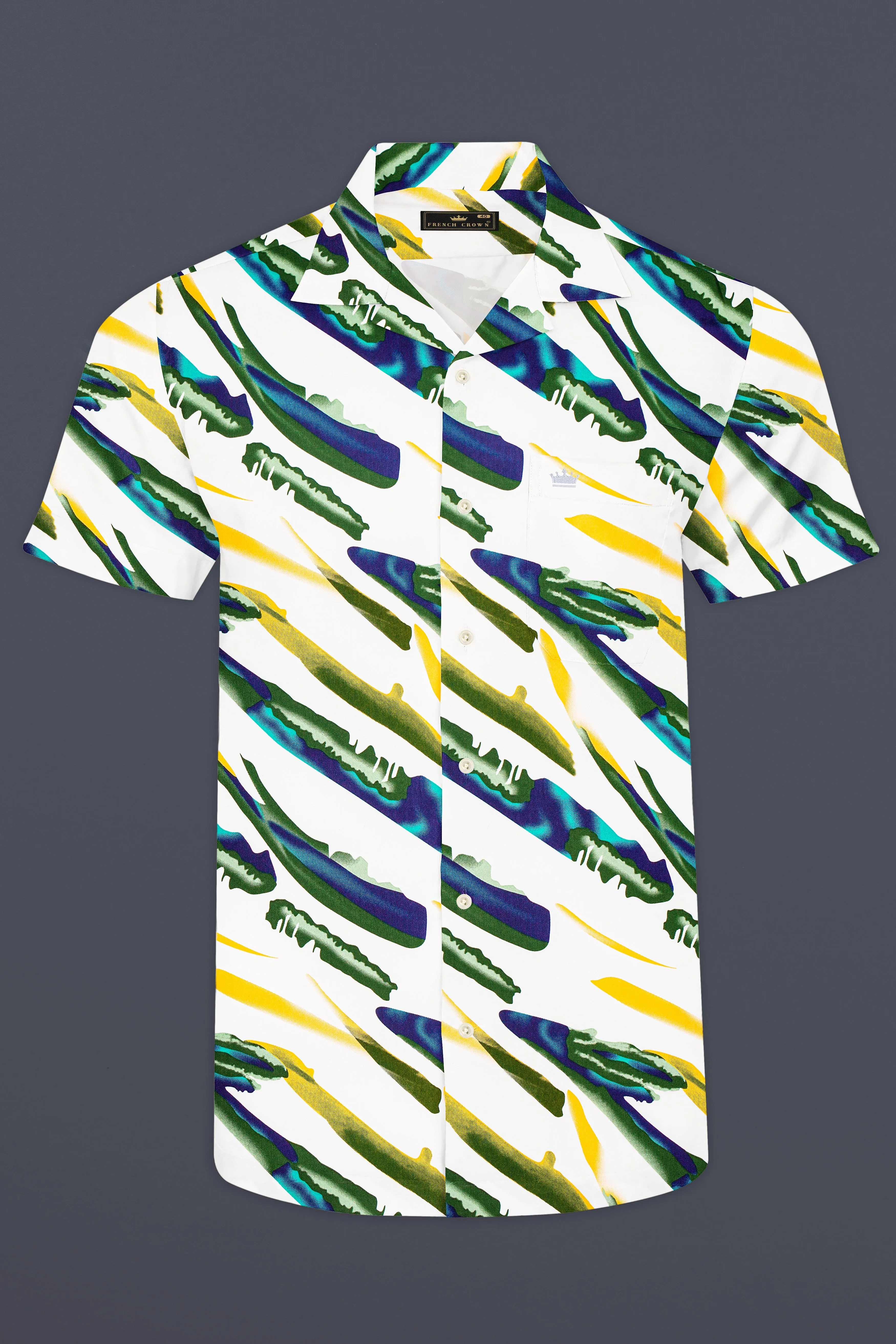 Bright White with Multicolor Printed Giza Cotton Shirt sold by French Crown product image thumbnail 2