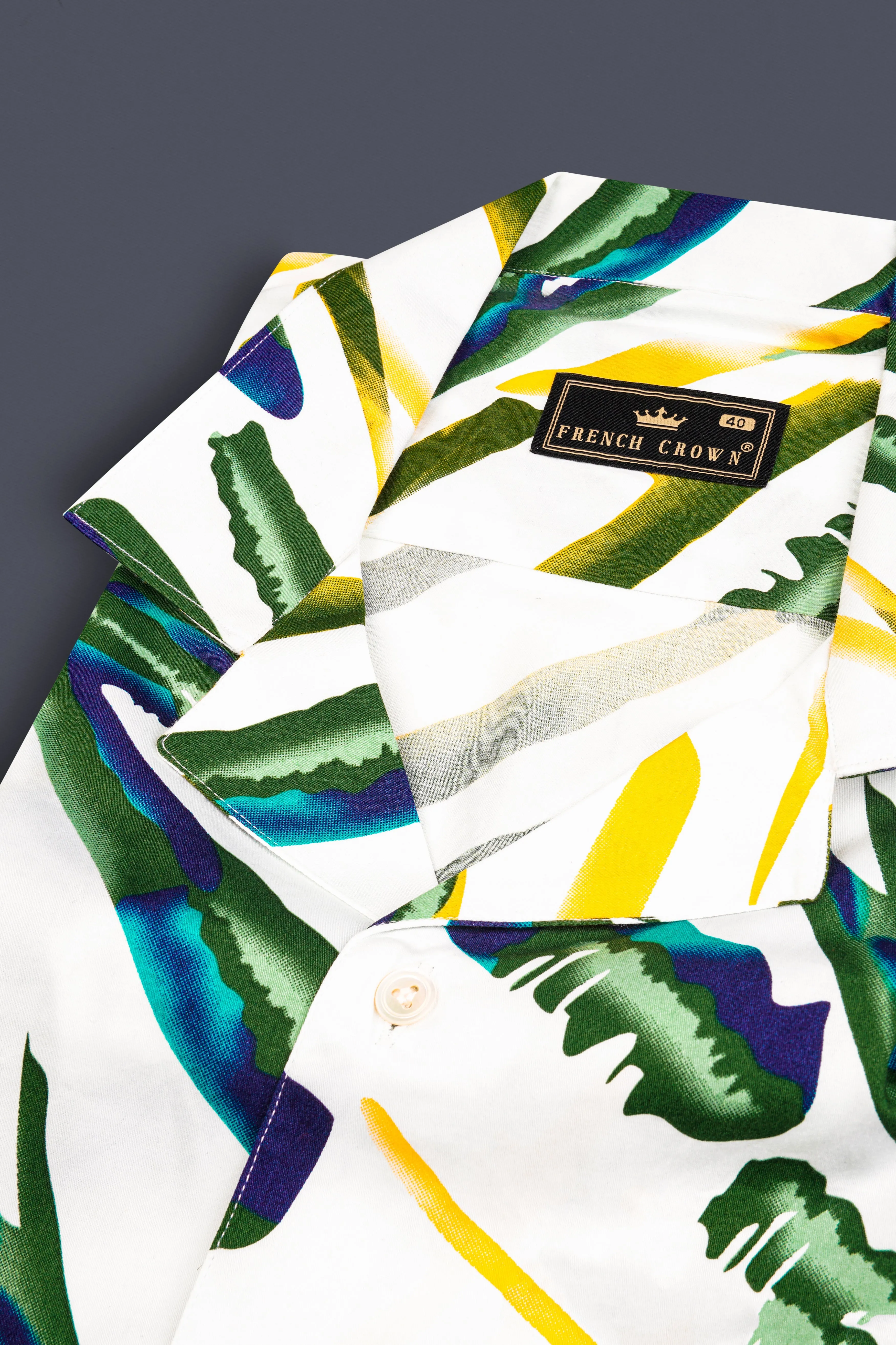 Bright White with Multicolor Printed Giza Cotton Shirt sold by French Crown product image thumbnail 4