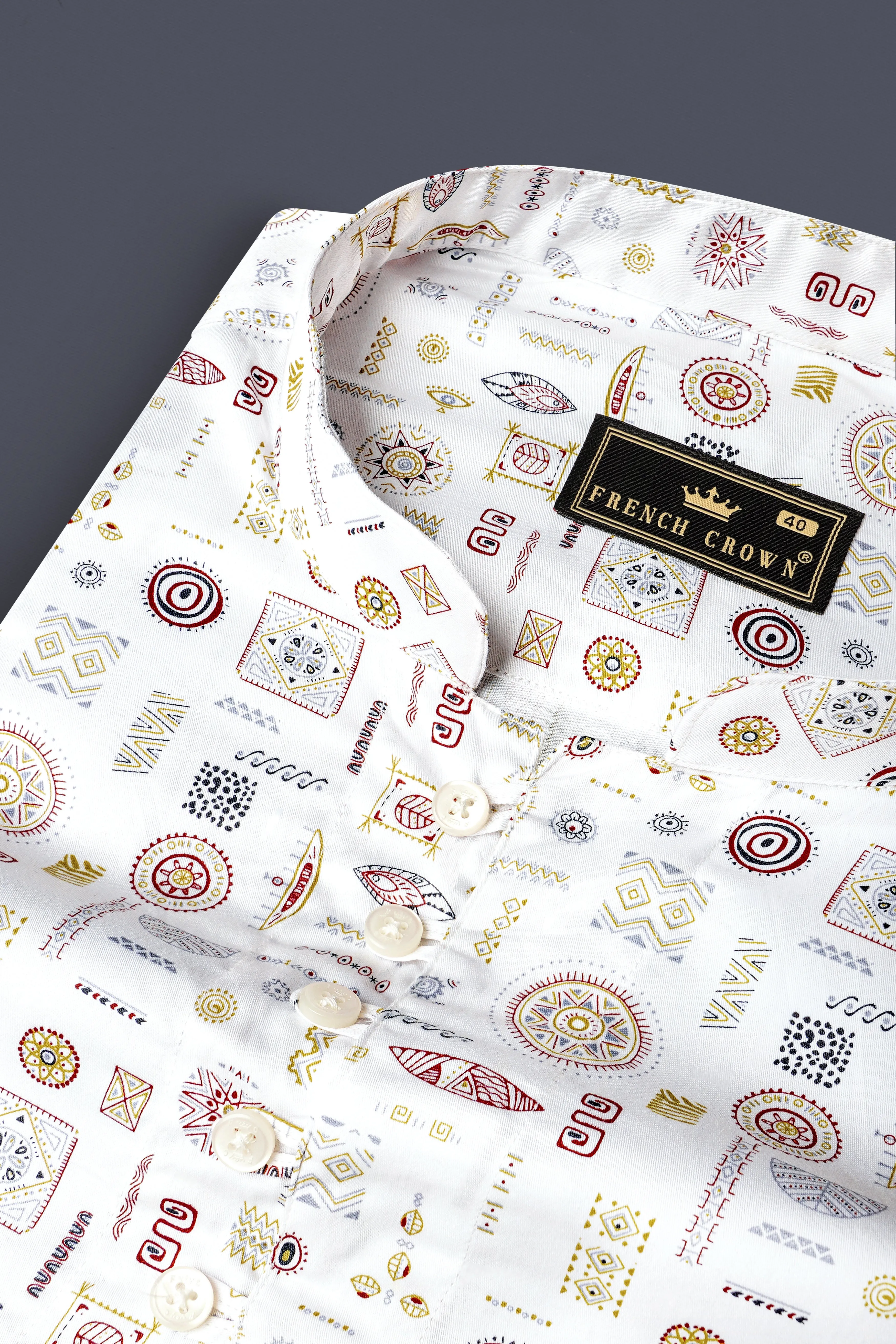 Bright White Multi Colour Prints Subtle Sheen Super Soft Premium Cotton Shirt sold by French Crown product image thumbnail 4