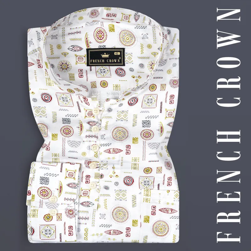Bright White Multi Colour Prints Subtle Sheen Super Soft Premium Cotton Shirt sold by French Crown