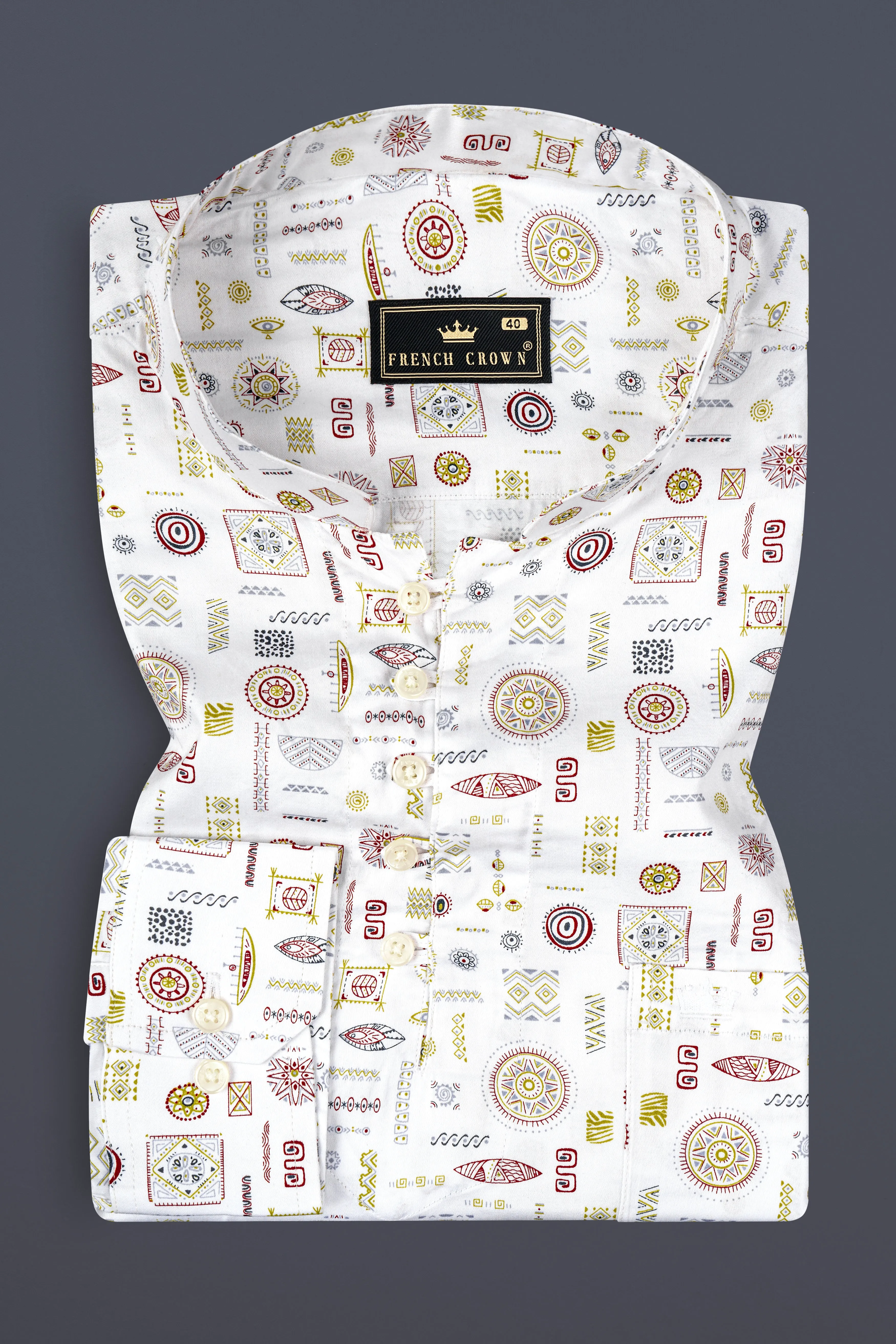 Bright White Multi Colour Prints Subtle Sheen Super Soft Premium Cotton Shirt sold by French Crown product image thumbnail 2