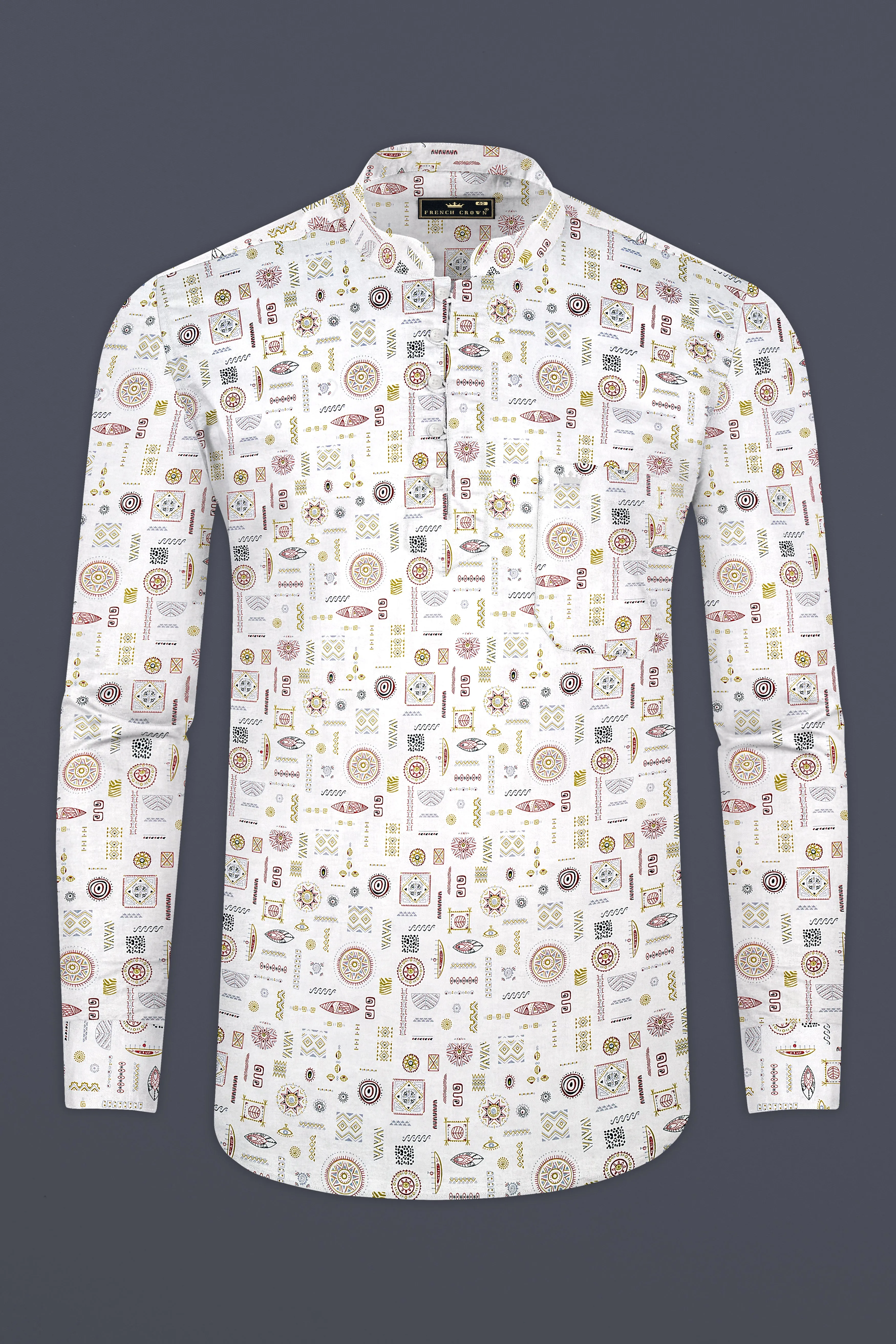 Bright White Multi Colour Prints Subtle Sheen Super Soft Premium Cotton Shirt sold by French Crown product image thumbnail 5