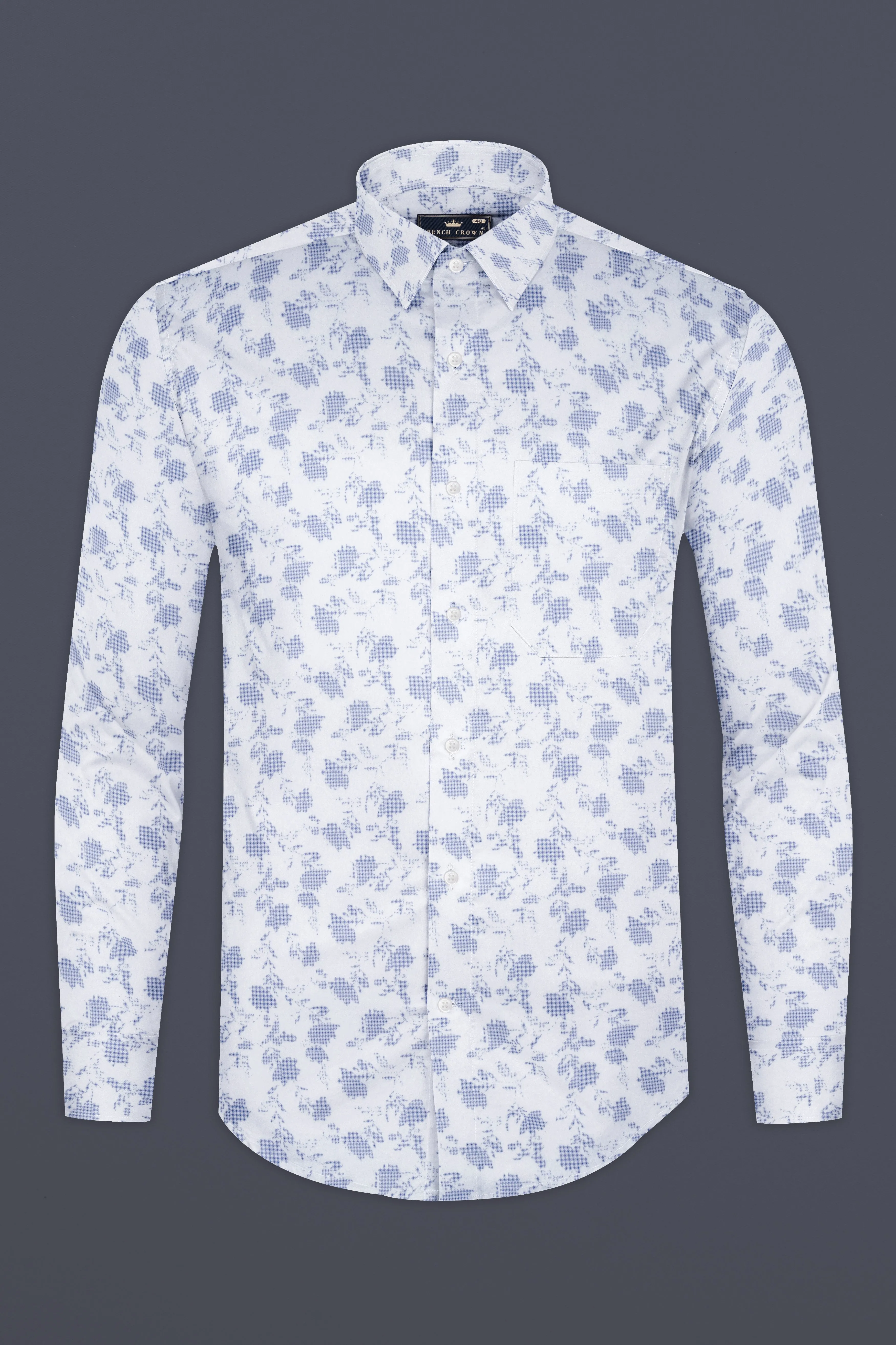 Bright White And Twilight Blue Printed Subtle Sheen Super Soft Premium Cotton Shirt sold by French Crown product image thumbnail 4